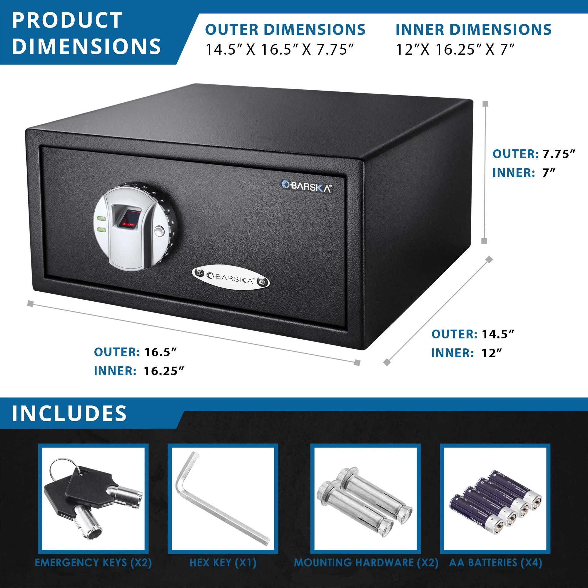 0 79 Cu Ft Biometric Security Safe - Black - Image 6