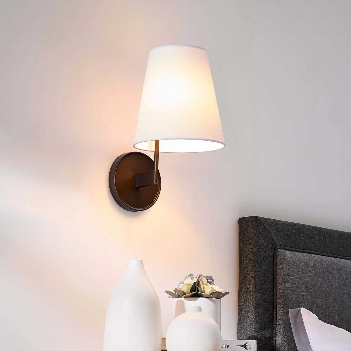 1-Light Fabric Cone Wall Sconce – Modern Fabric Shade Wall-Mounted Lighting Fixture - Image 15
