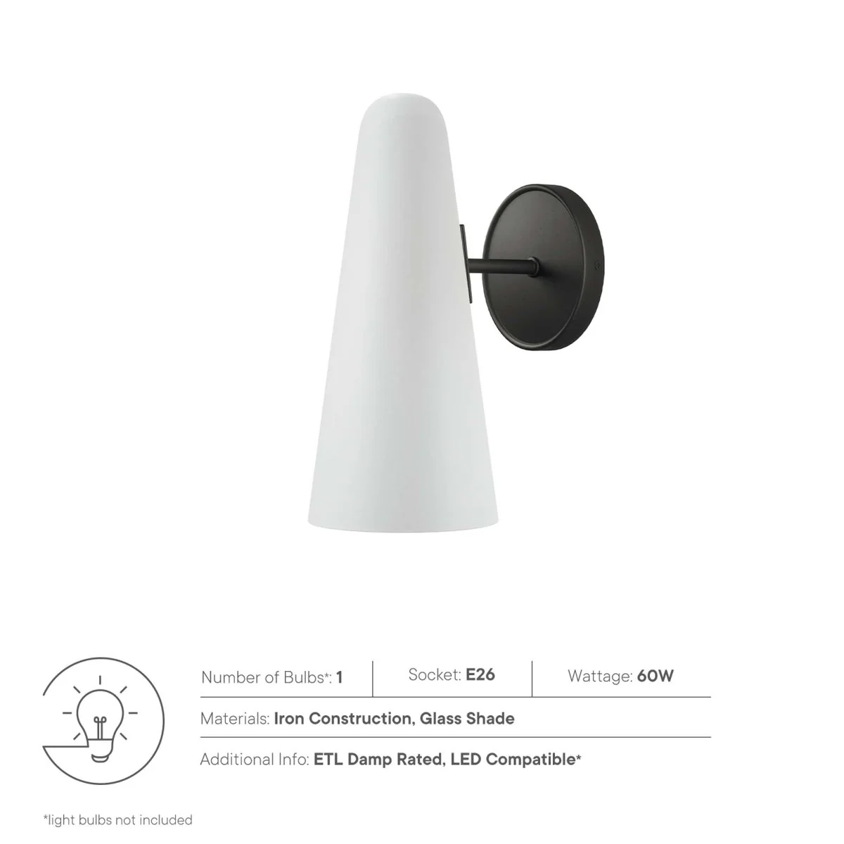 1-Light Glass Cone Wall Sconce – Glass Cone Wall Light Fixture with Metal Accents - Image 4