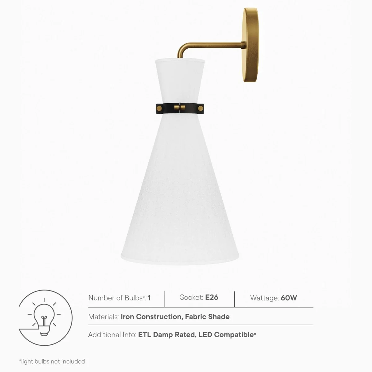1-Light Hourglass Fabric Wall Sconce with Fabric Shade and Modern Hourglass Design - Image 4