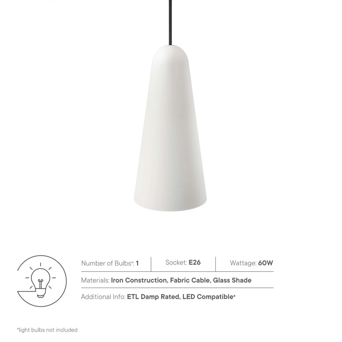 1-Light Modern Glass Cone Pendant Light – Single-Socket Ceiling Pendant Fixture - Image 3