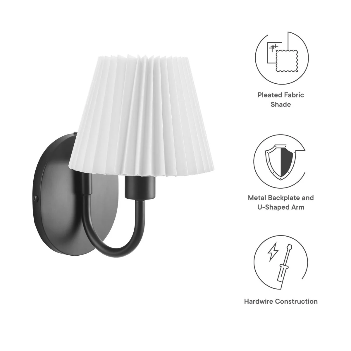 1-Light Pleated Fabric Wall Sconce with U-Shaped Arm Decorative Wall Lighting Fixture - Image 13
