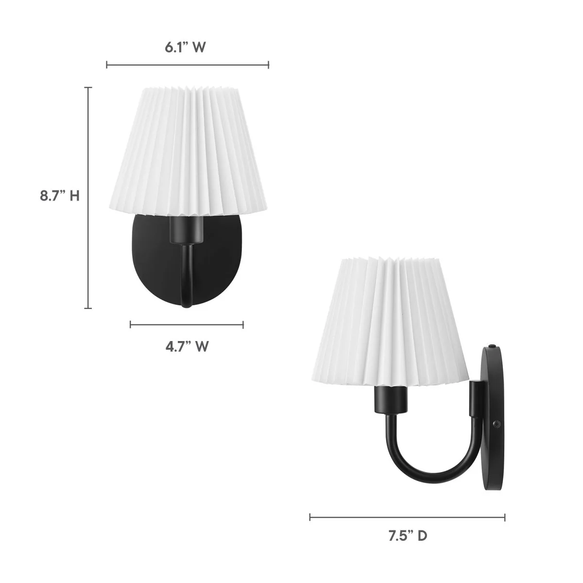 1-Light Pleated Fabric Wall Sconce with U-Shaped Arm Decorative Wall Lighting Fixture - Image 15