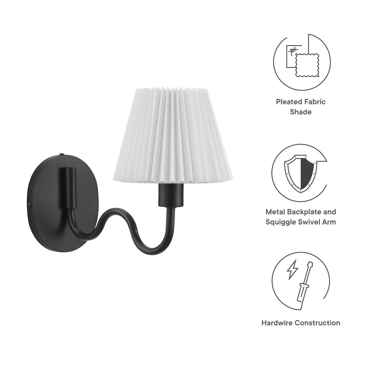 1-Light Squiggle Arm Wall Sconce with Pleated Shade - Modern Decorative Lighting Fixture - Image 15