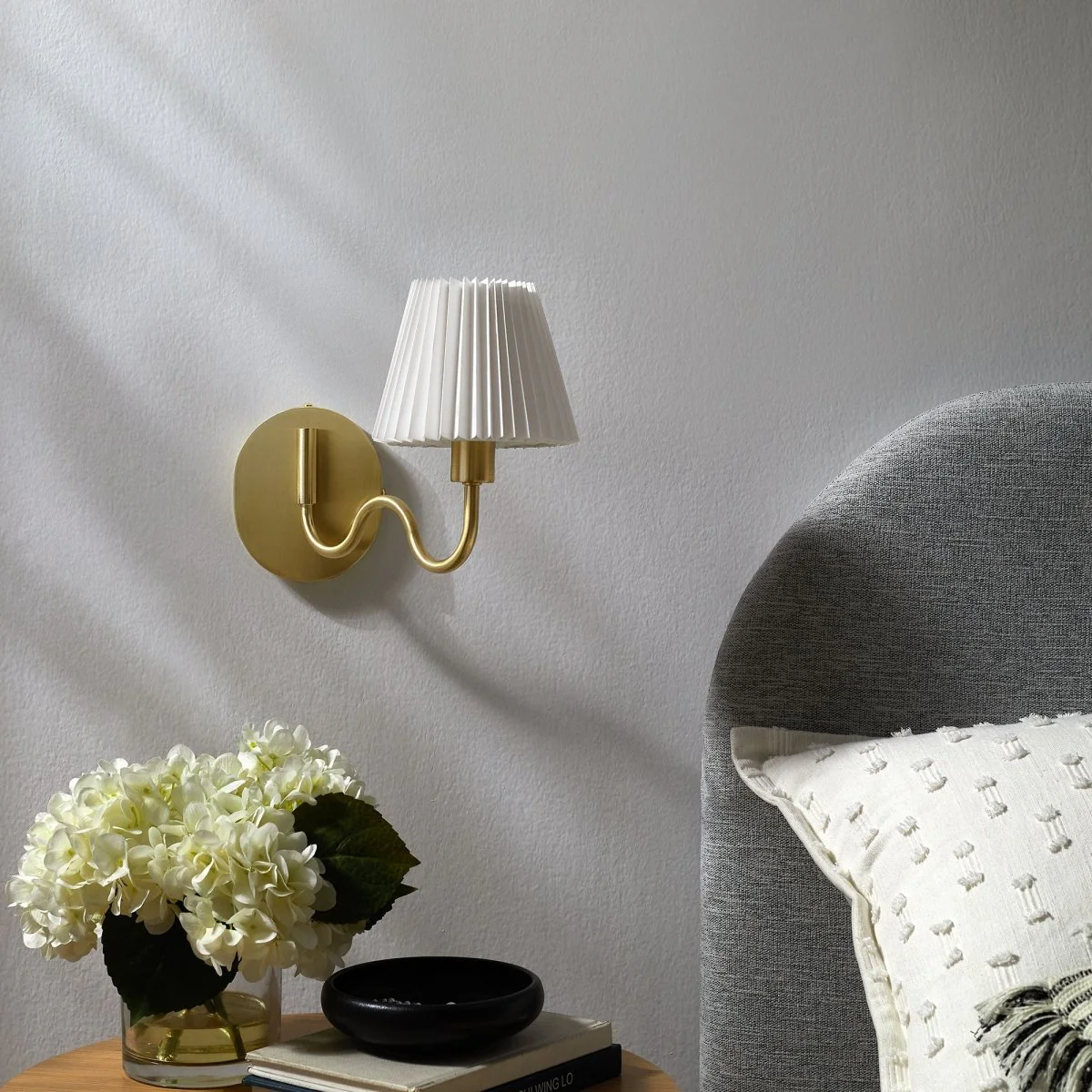 1-Light Squiggle Arm Wall Sconce with Pleated Shade - Modern Decorative Lighting Fixture - Image 2