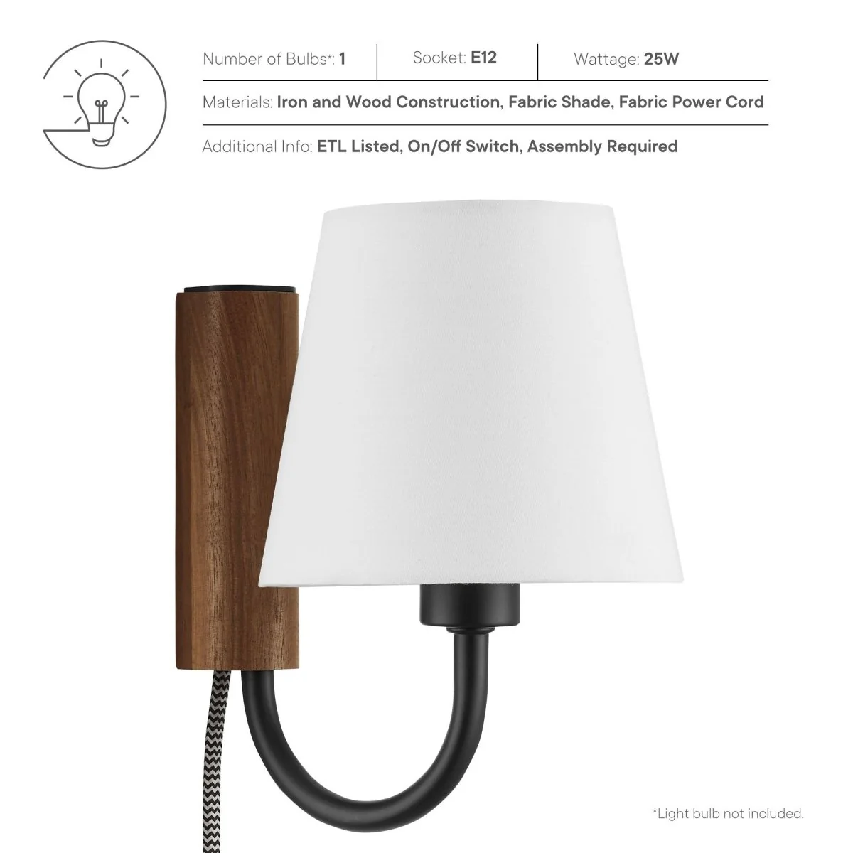 1-Light Swivel Wall Sconce with Fabric Shade for Hallway Bedroom Living Room - Image 3