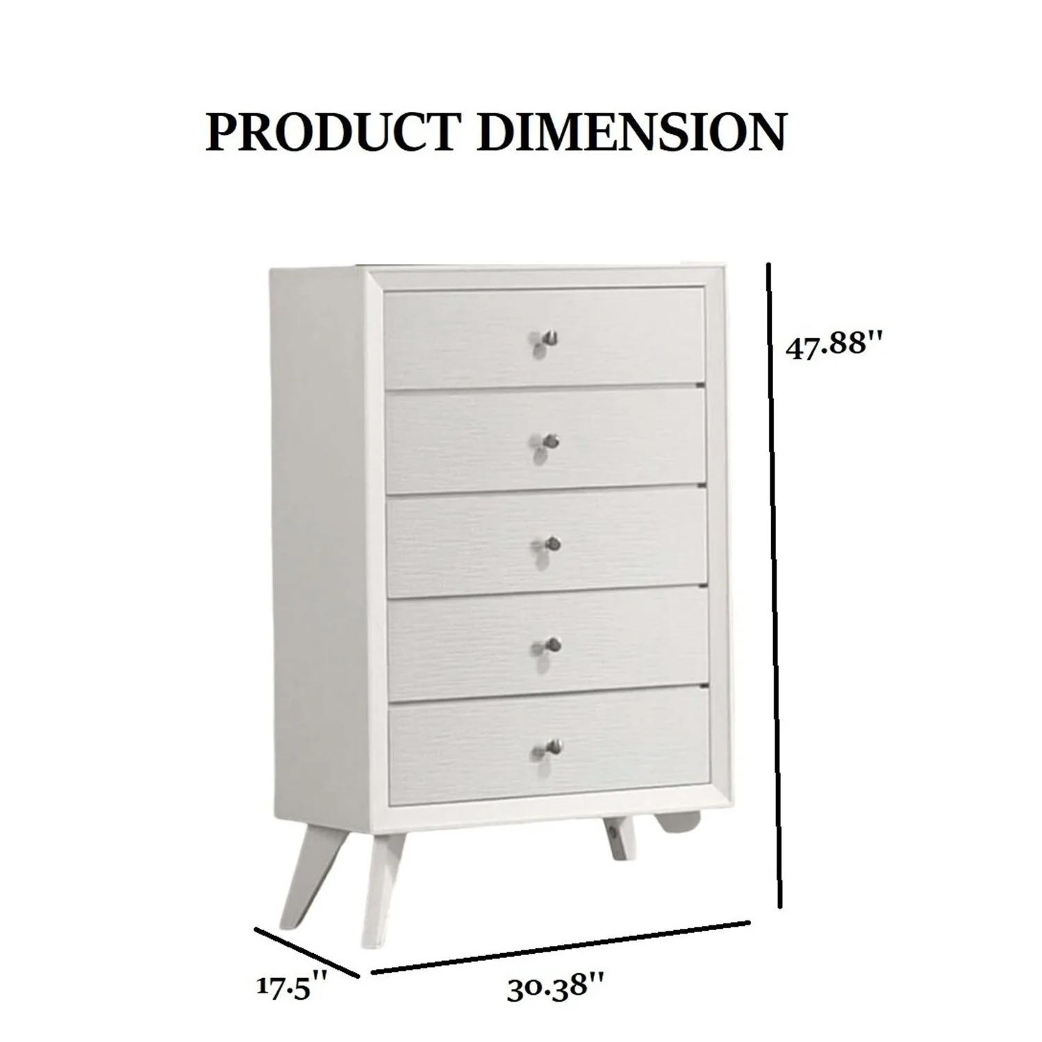 1 Piece Chest With Angled Legs, Wave Texture, Round Knobs - White - Image 3
