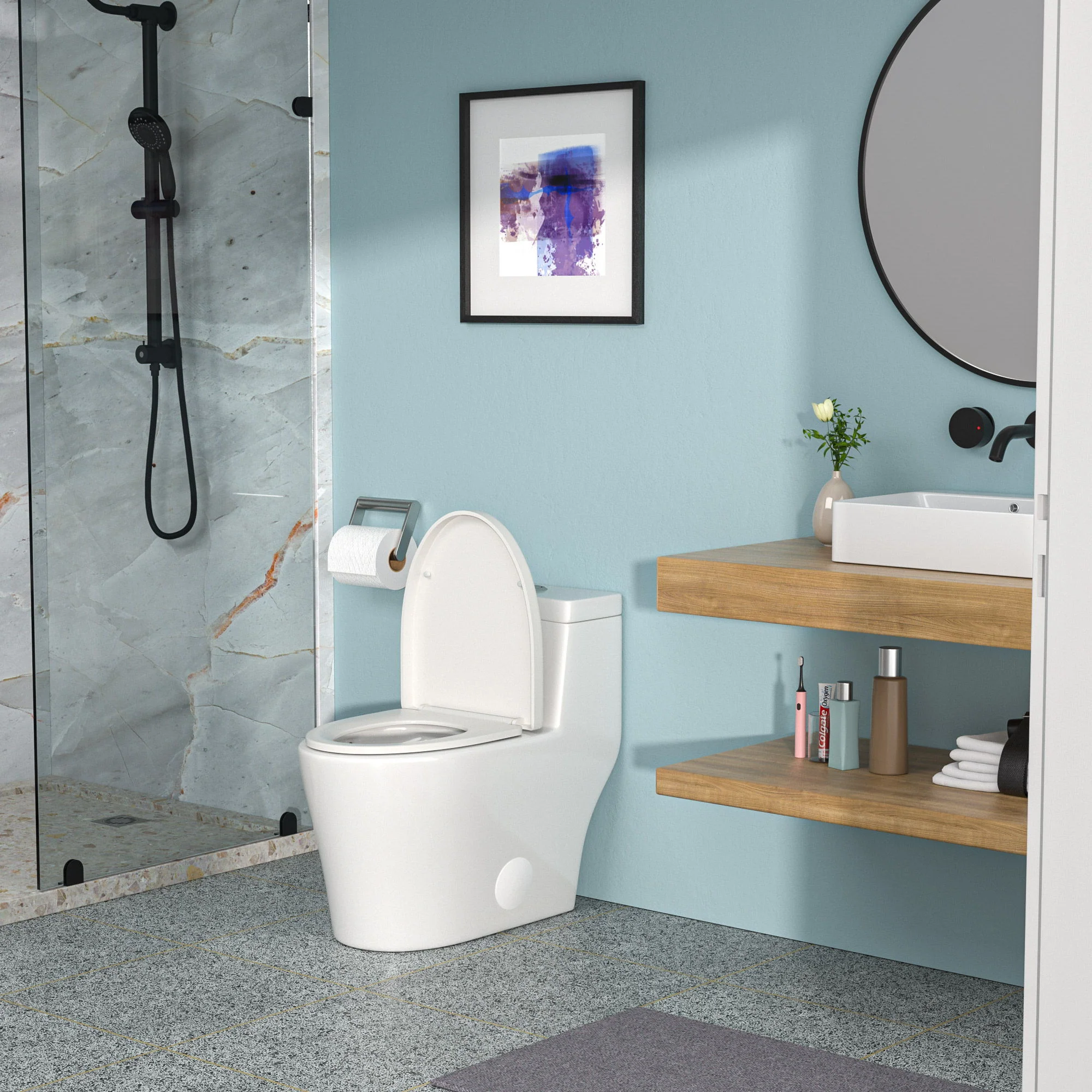 1 Piece Toilet, Dual Flush, Soft Closing Seat - White - Image 2