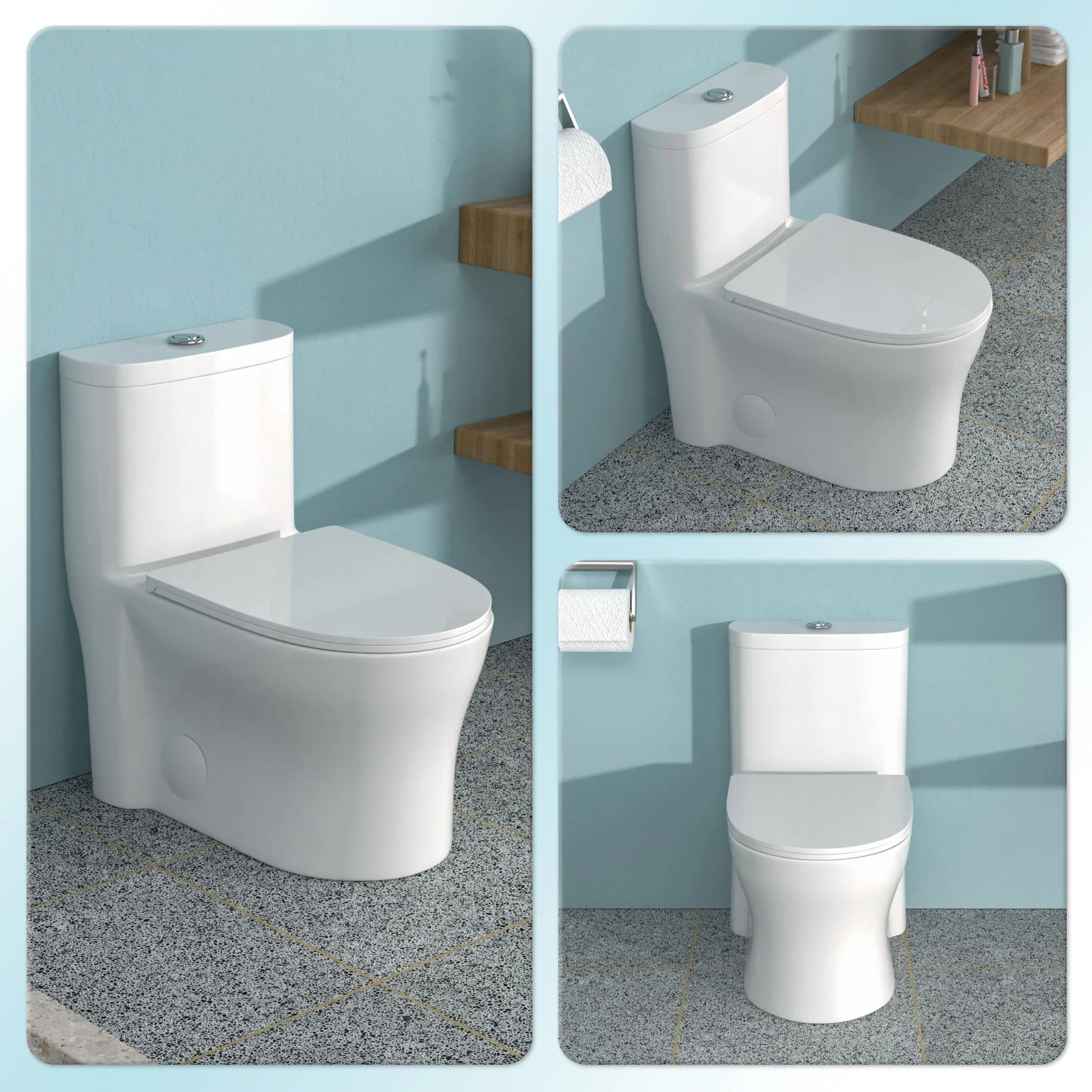 1 Piece Toilet For Bathroom, Dual Flush 1.22/1.6 Gpf, Soft Closing Seat - White - Image 5