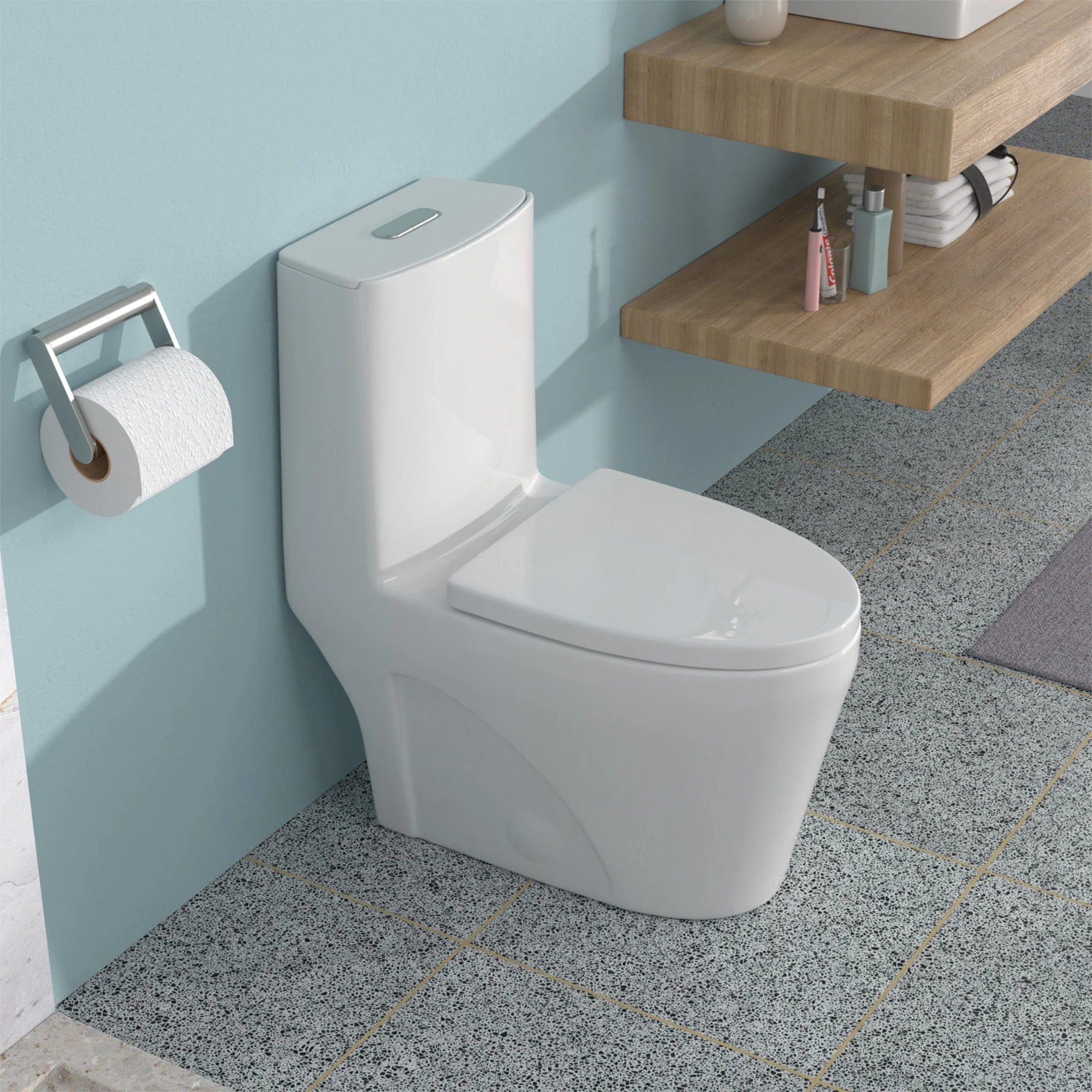 1 Piece Toilet For Bathroom, Dual Flush 1.24 / 1.6 Gpf, Soft Closing Seat - White - Image 2