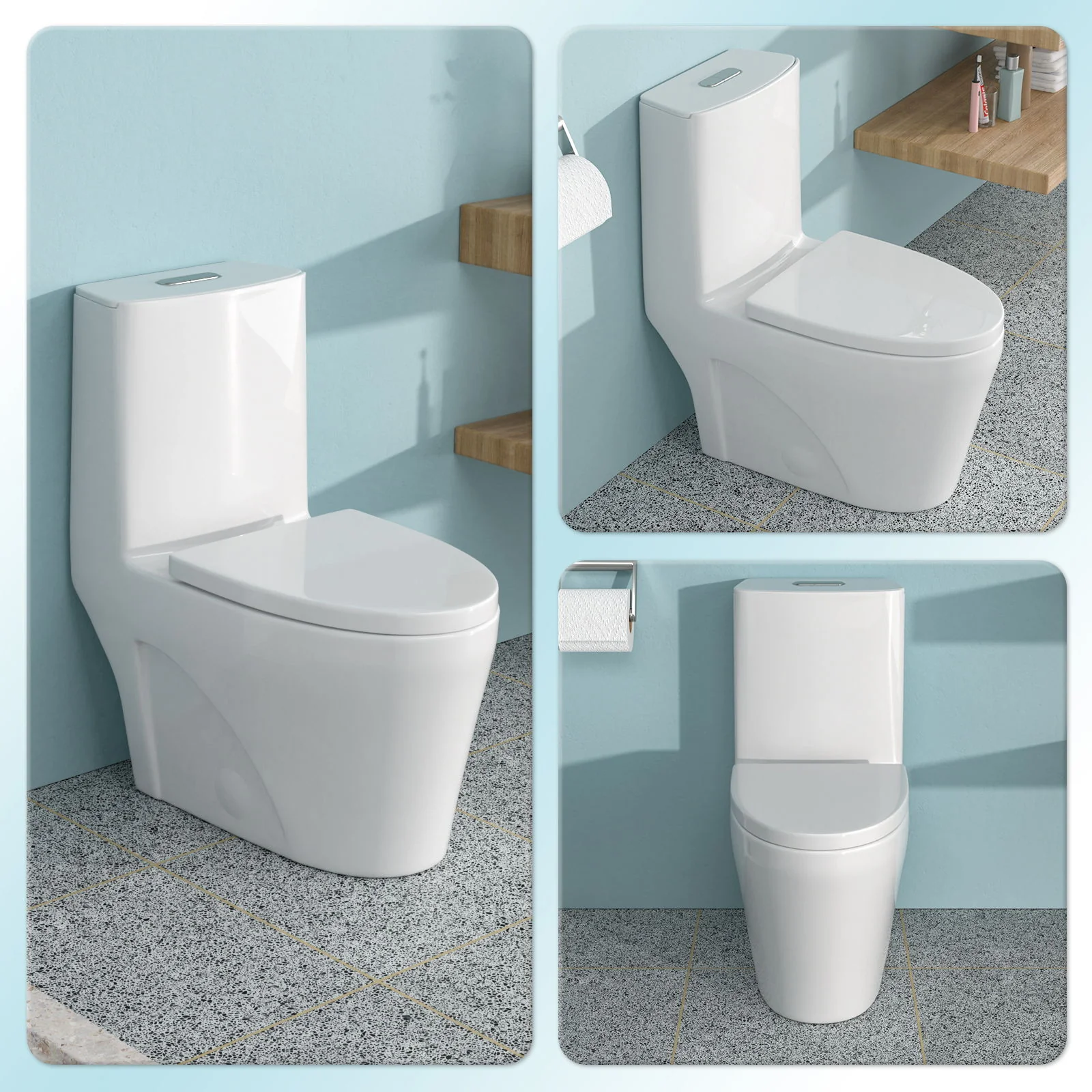 1 Piece Toilet For Bathroom, Dual Flush 1.24 / 1.6 Gpf, Soft Closing Seat - White - Image 4