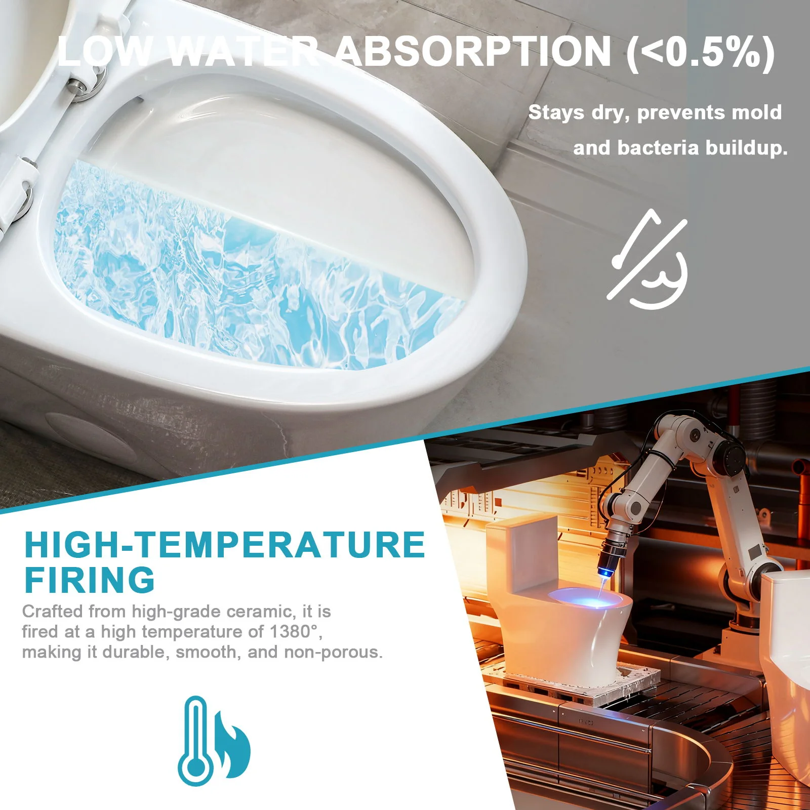 1 Piece Toilet For Bathroom, Dual Flush 1.24 / 1.6 Gpf, Soft Closing Seat - White - Image 9