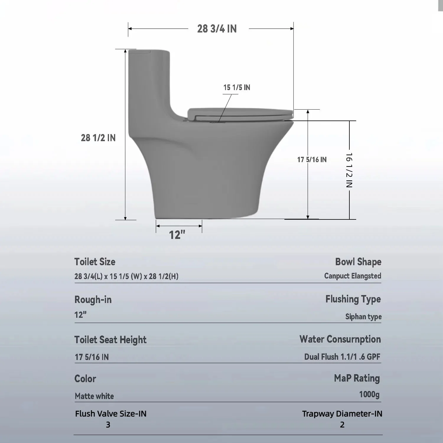 1 Piece Toilet With Dual Flush And Soft Closing Seat - Image 11