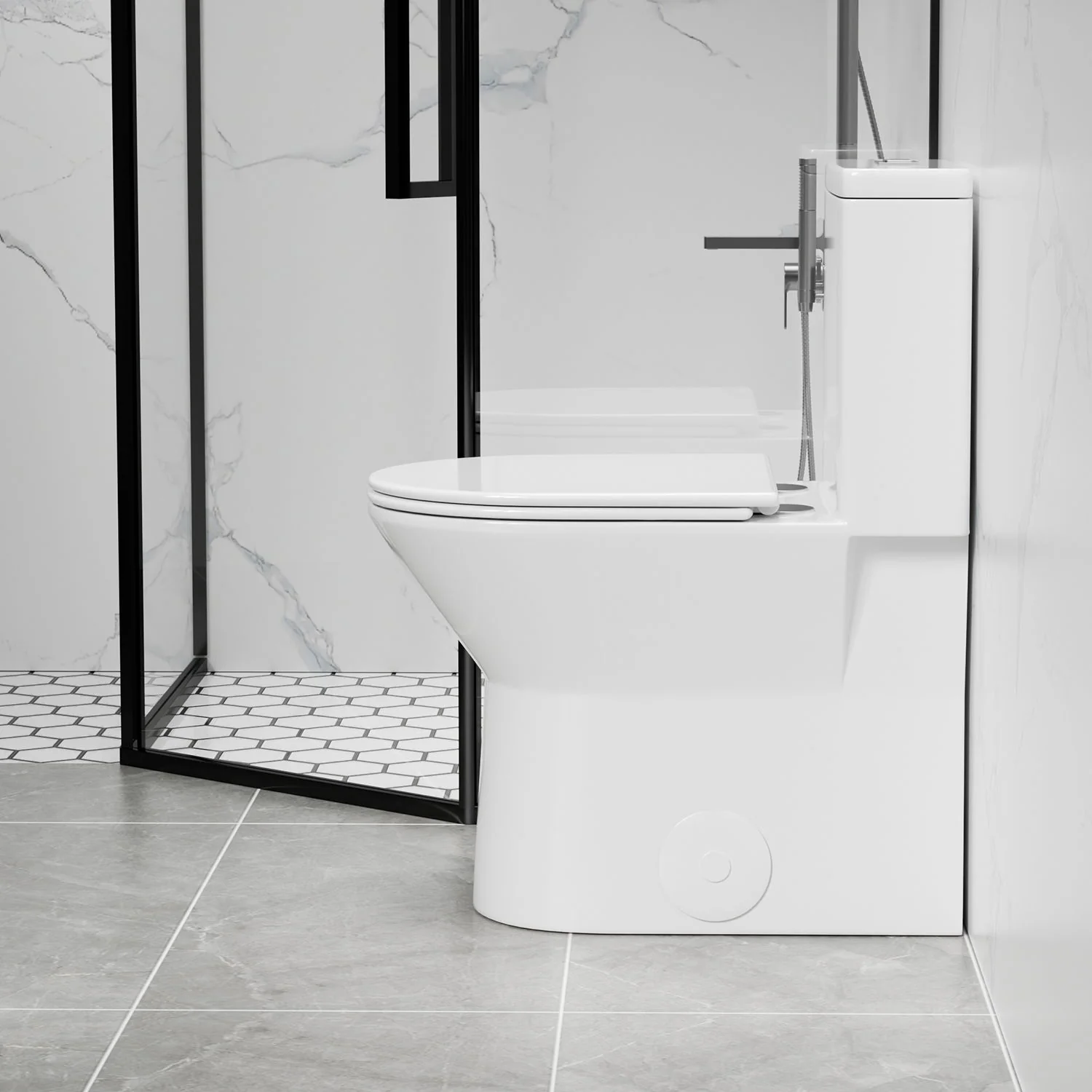 1 Piece Toilet With Dual Flush & Rimless Bowl - Glossy White - Image 6