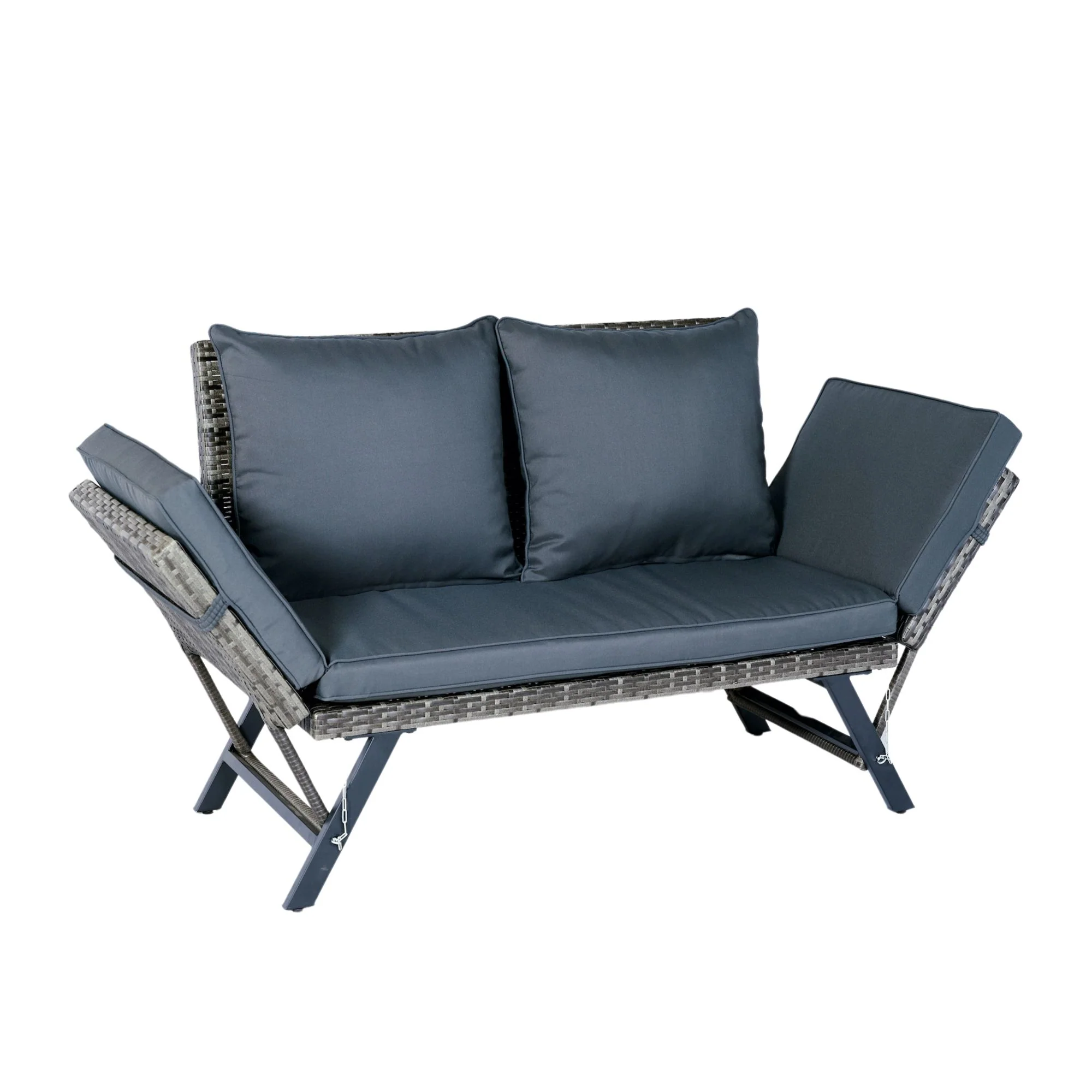 1 Pieces Patio Wicker Side Foldable Bench Patio Backyard Conversation Bench Gray Wicker - Dark Gray - Image 4