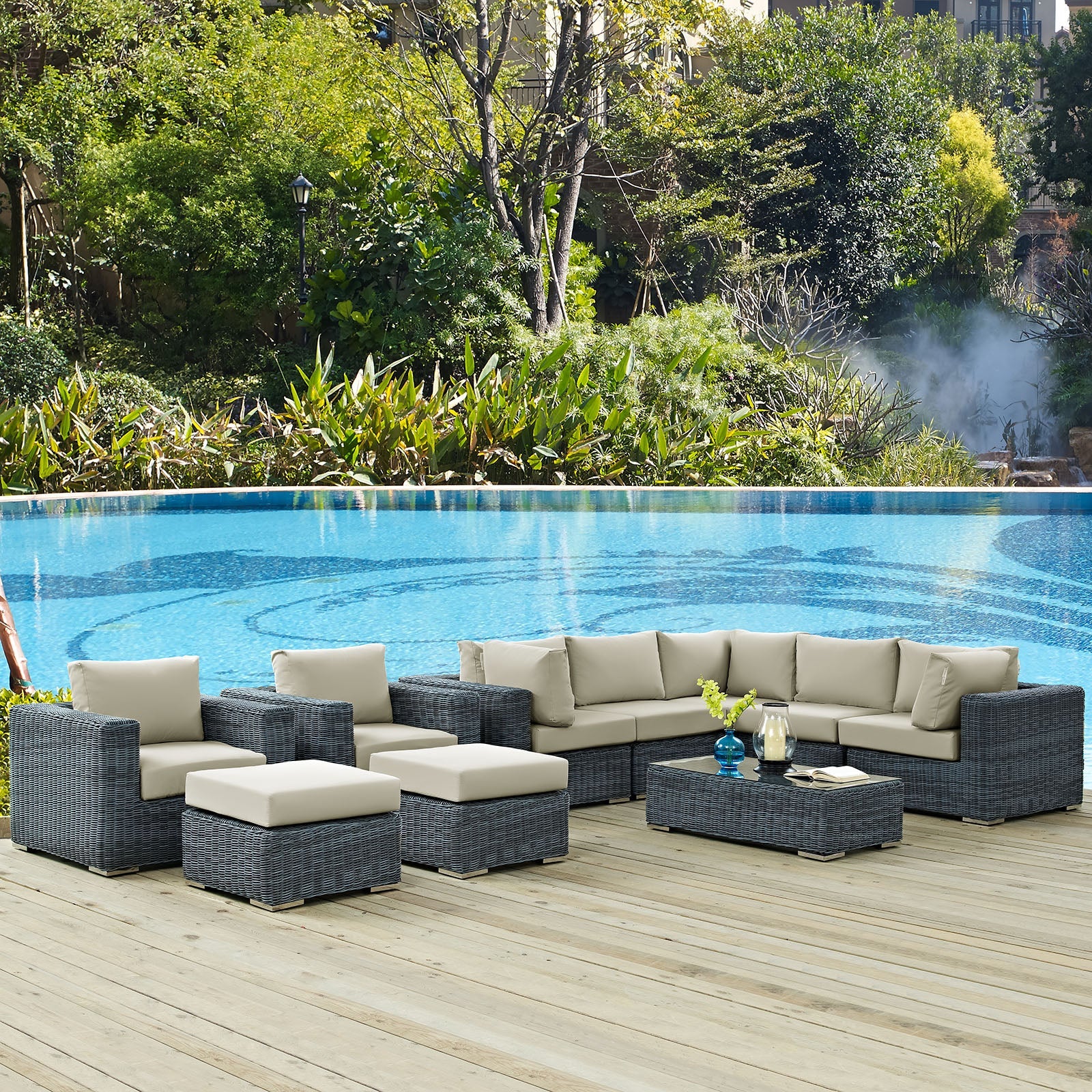 10-Piece Outdoor Sunbrella Fabric Patio Sectional Set - Image 7