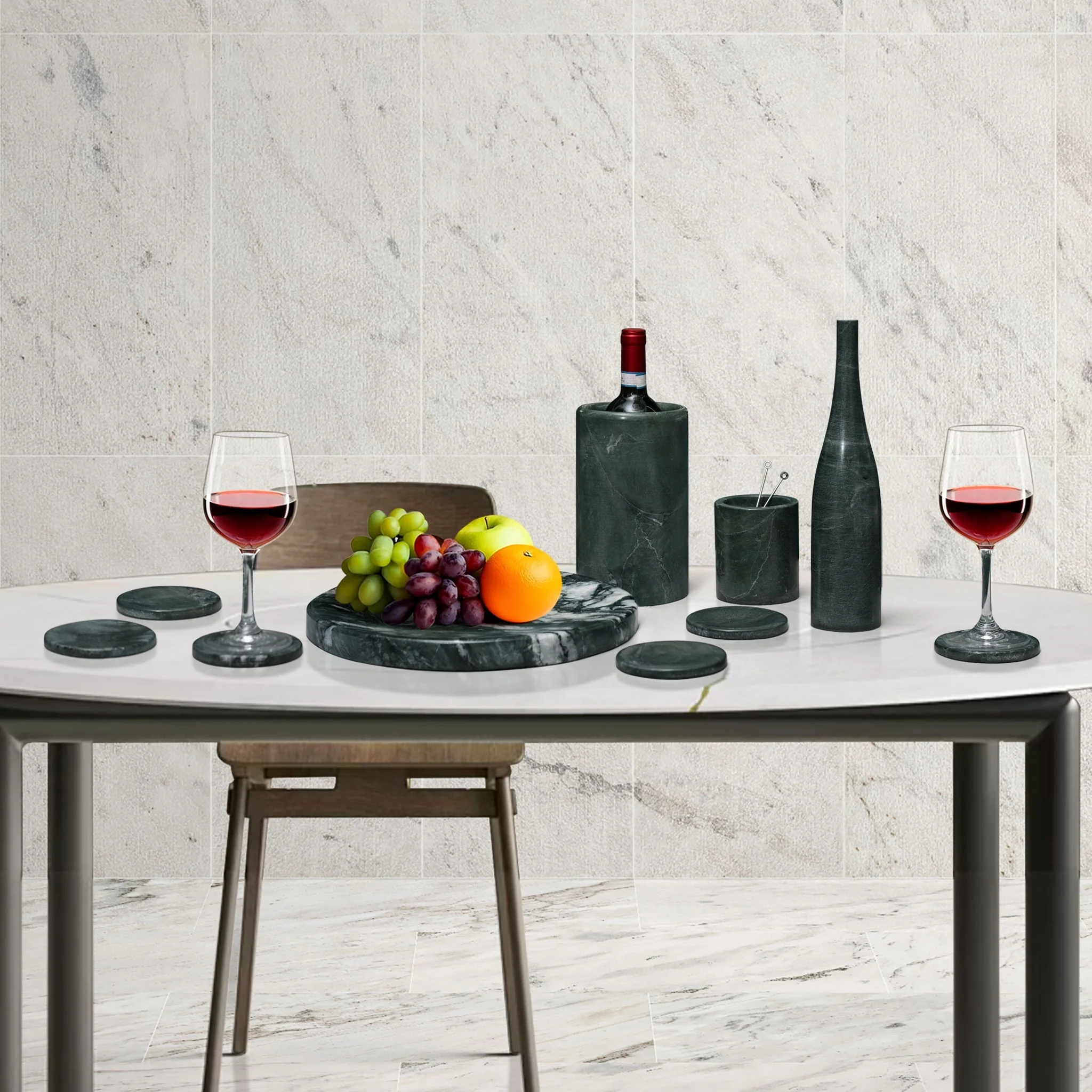 10 Pieces Luxury Natural Marble Dining Room Accessories Set - Image 8