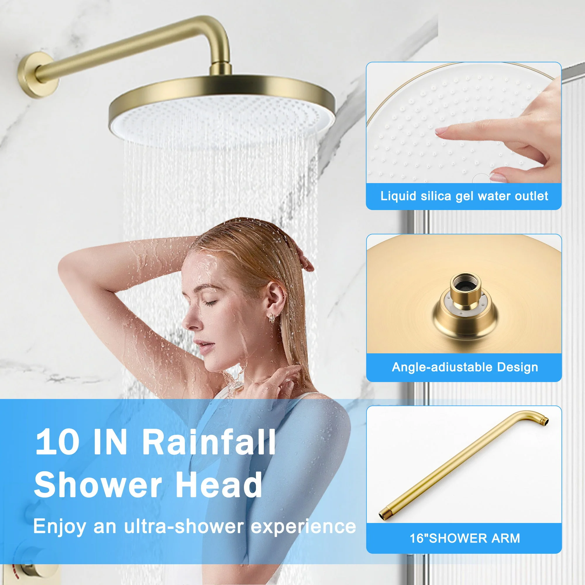 10" Shower System Set With Control Valve And Overhead Shower - Image 4