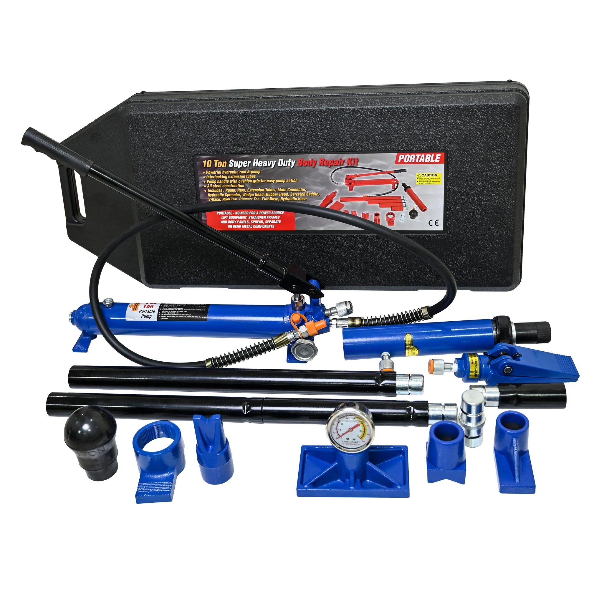 10 Ton Portable Hydraulic Equipment Kit For Metal Work - Black / Blue - Image 5
