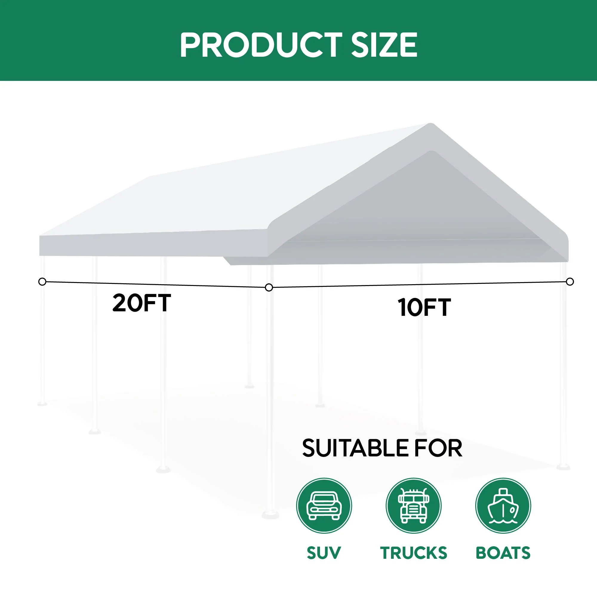 10 X 20 Ft Carport Canopy Cover Replacement Heavy Duty Waterproof Fabric With 36 Bungee Cords UV & Tear Resistant (Cover Only) - White - Image 8