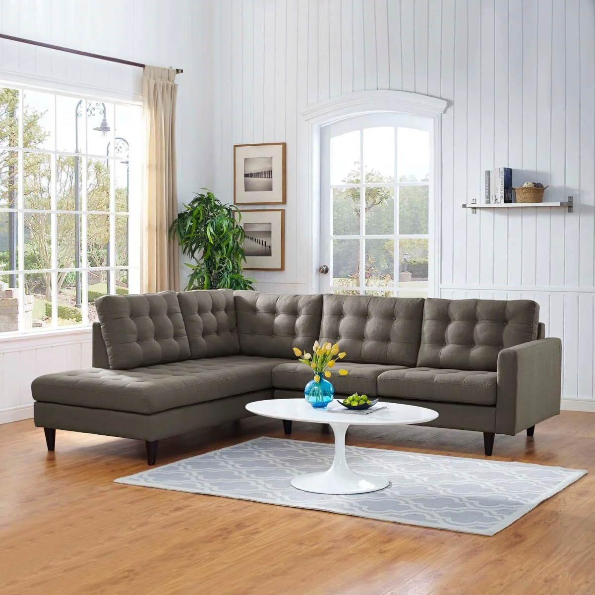 101 Inch Button Tufted Fabric Left Facing Bumper Sectional - Image 12
