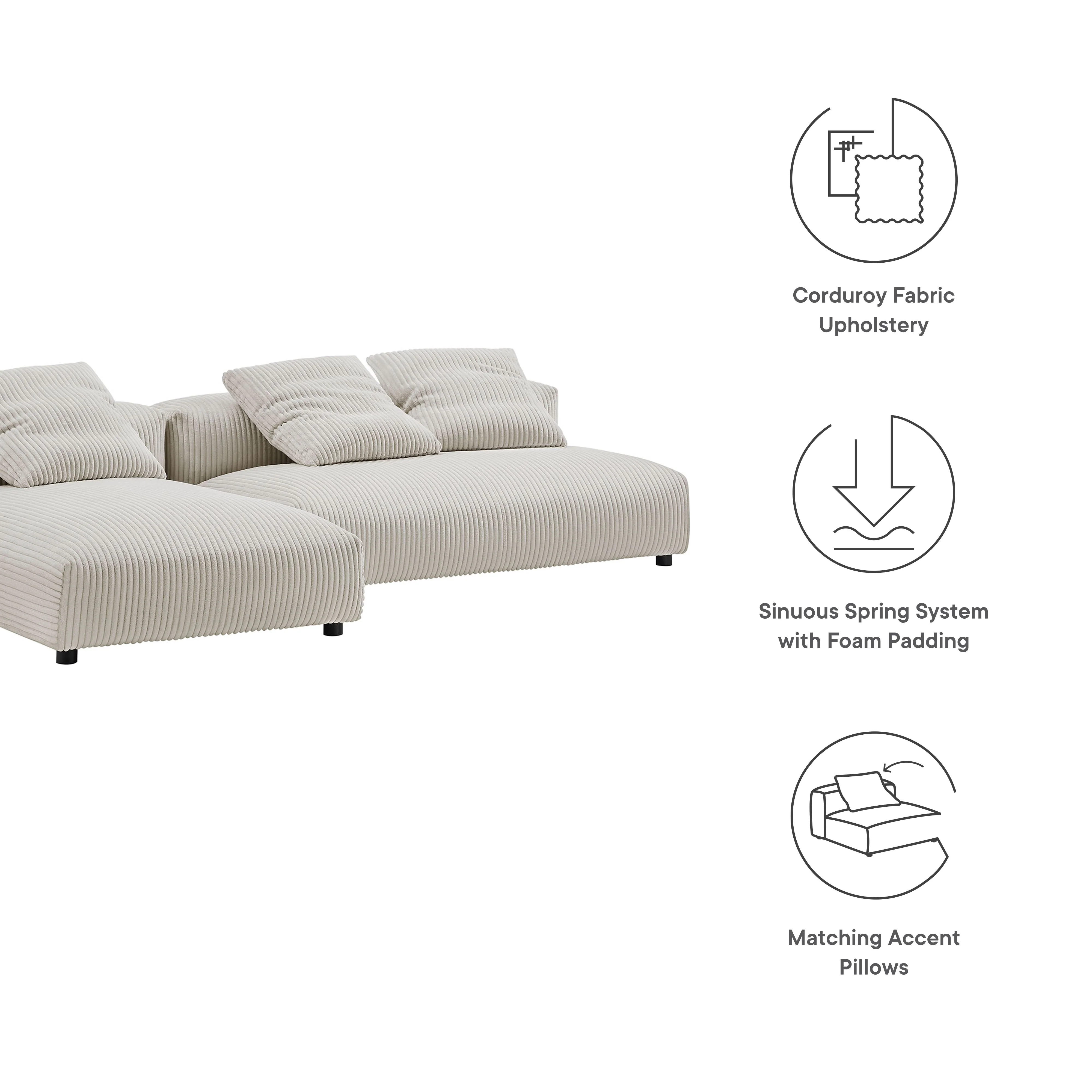2 Piece 107" Modular Corduroy Upholstered Sectional Sofa With Chaise - Image 2