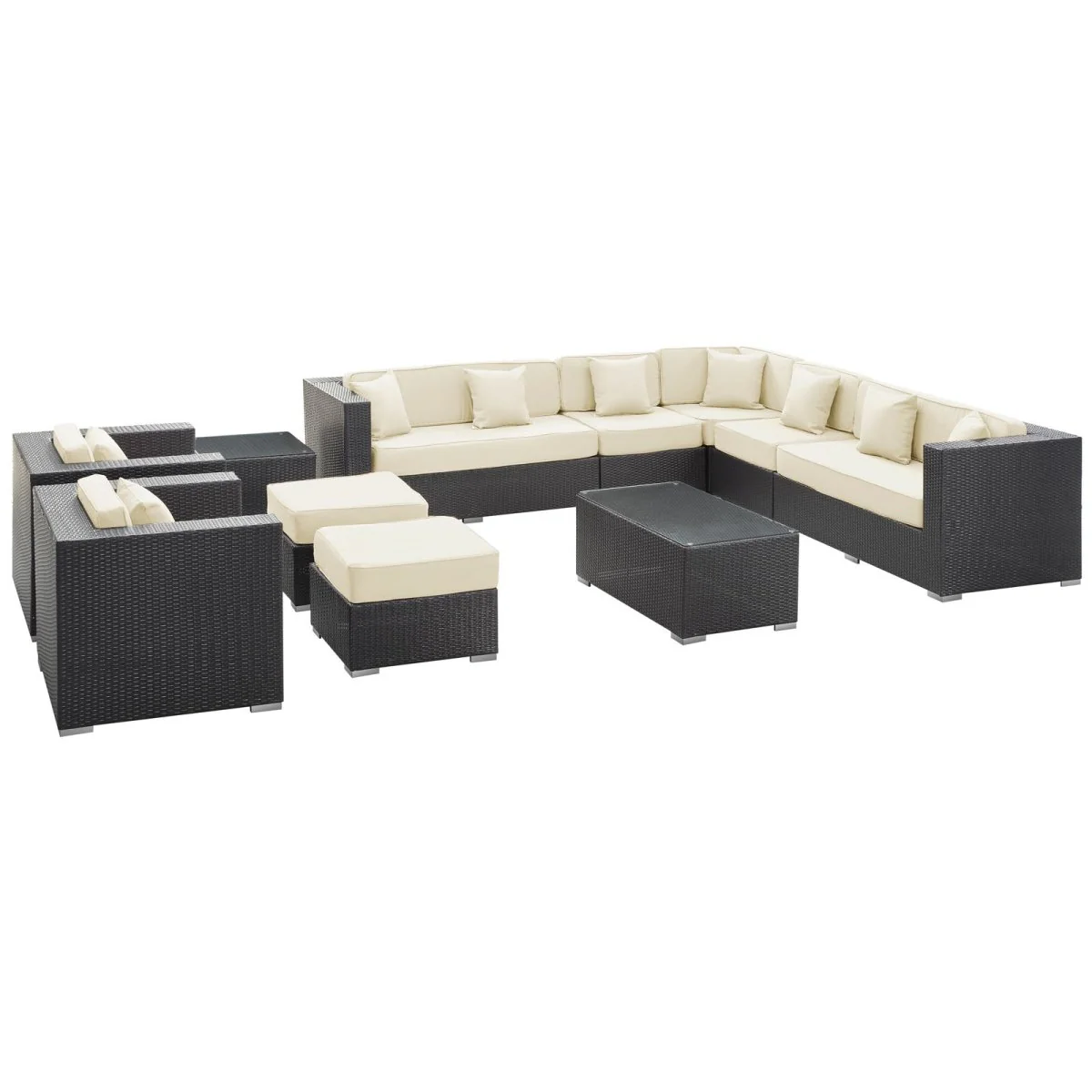 11-Piece All-Weather Wicker Outdoor Sectional Patio Seating Set with Cushions - Image 3