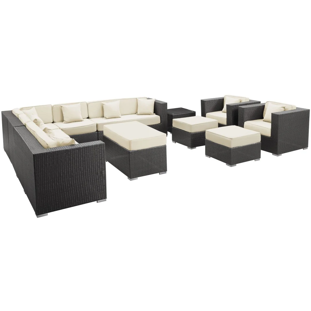11-Piece All-Weather Wicker Outdoor Sectional Patio Seating Set with Cushions - Image 6