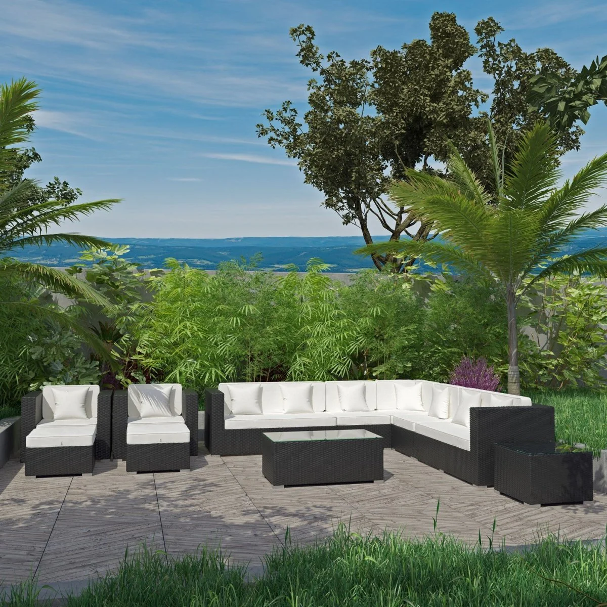 11-Piece All-Weather Wicker Outdoor Sectional Patio Seating Set with Cushions - Image 7