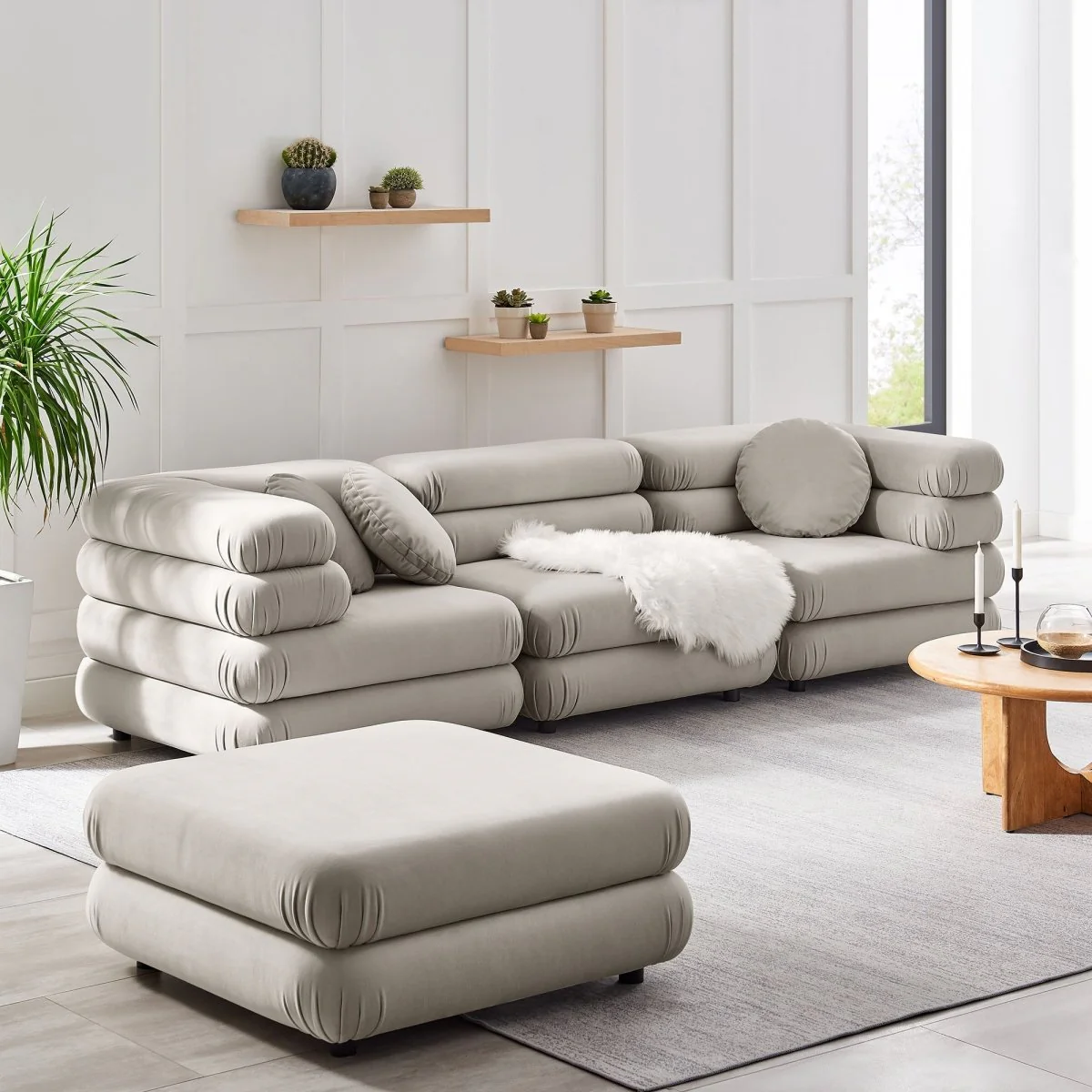 114 Inch Jubilee Performance Velvet 4-Piece Modular Sectional Sofa with Ottoman - Image 3
