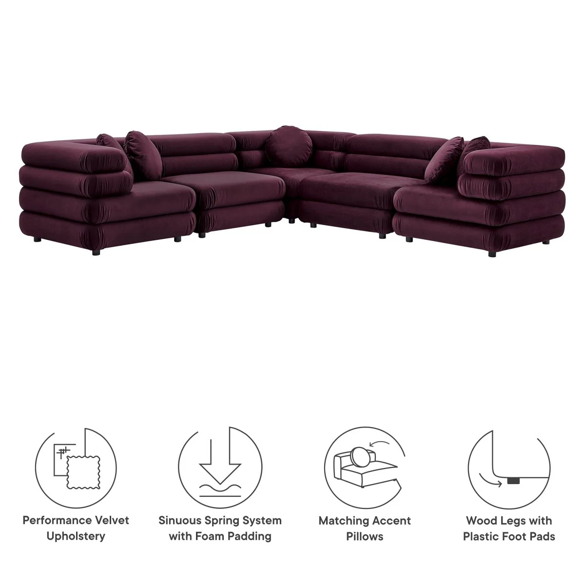 114 Jubilee Performance Velvet 5-Piece L-Shaped Modular Sectional - Image 10