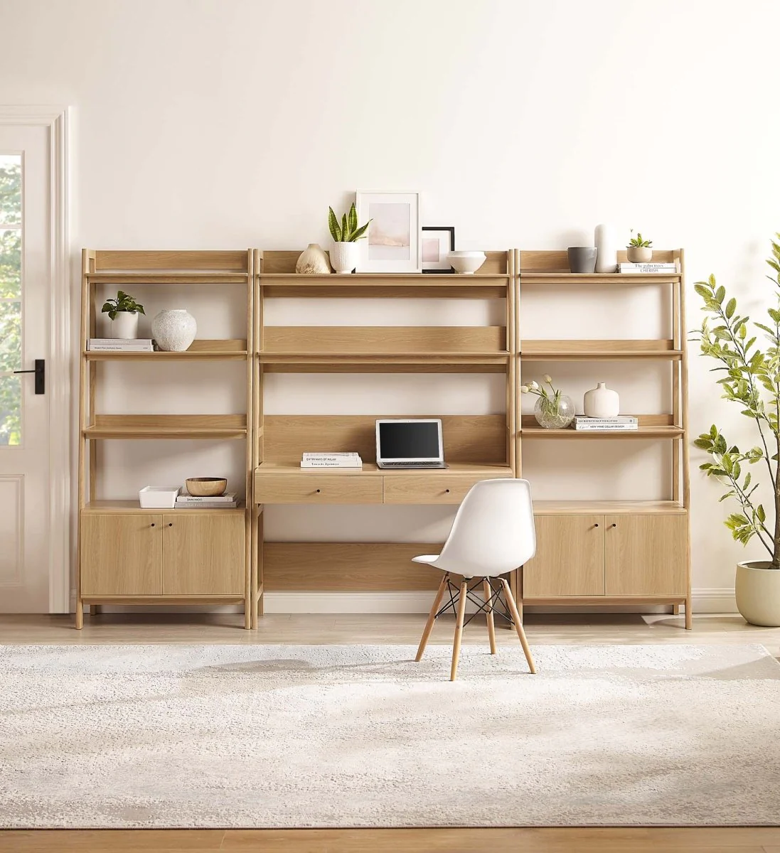 114" Tiered Wood Office Desk and 33" Bookshelf Set - 3-Piece Workspace - Image 3