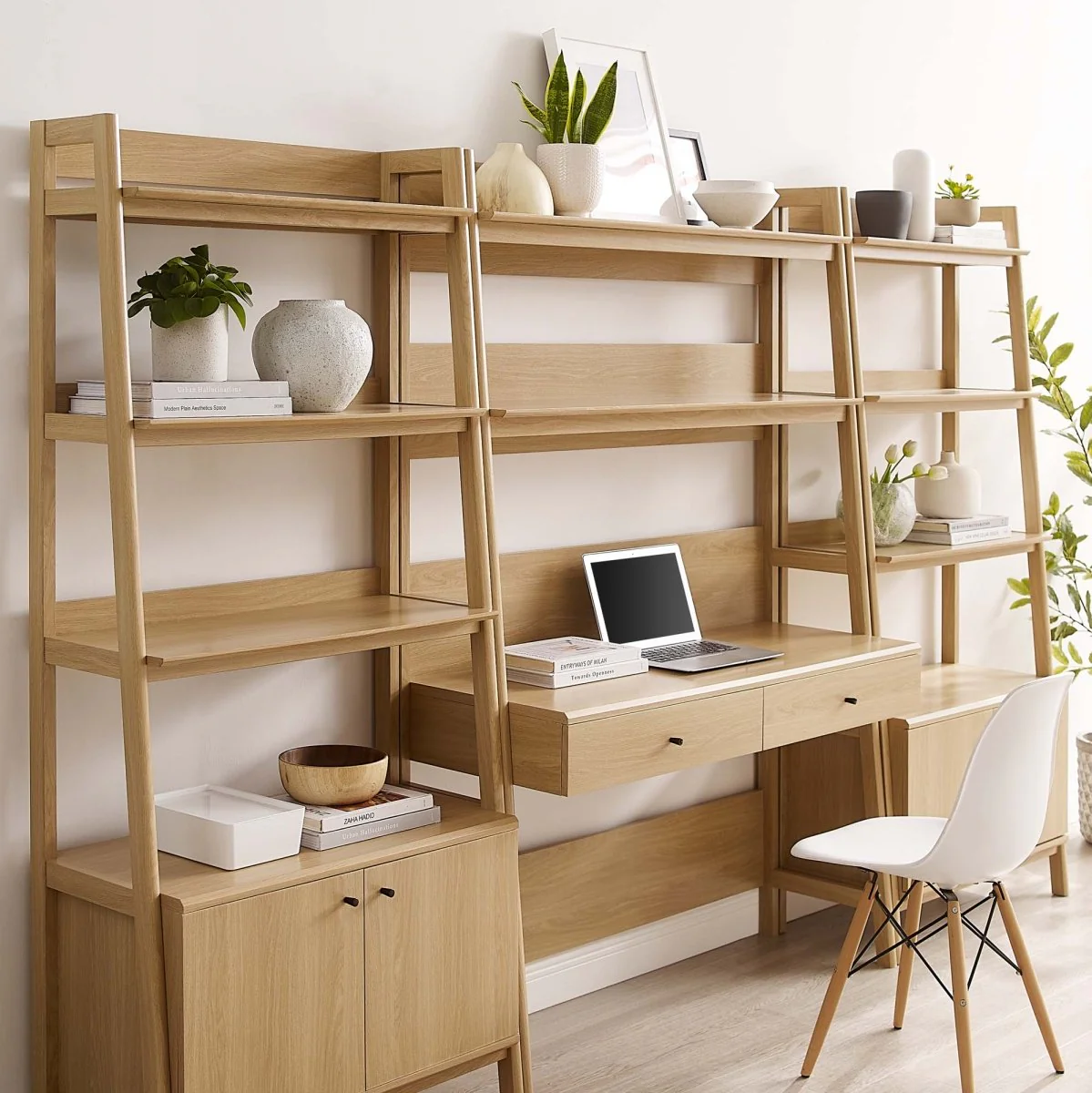 114" Tiered Wood Office Desk and 33" Bookshelf Set - 3-Piece Workspace - Image 5
