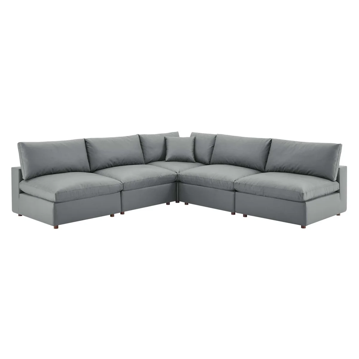 118 Commix Down Filled Overstuffed Vegan Leather 5-Piece Sectional in Gray
