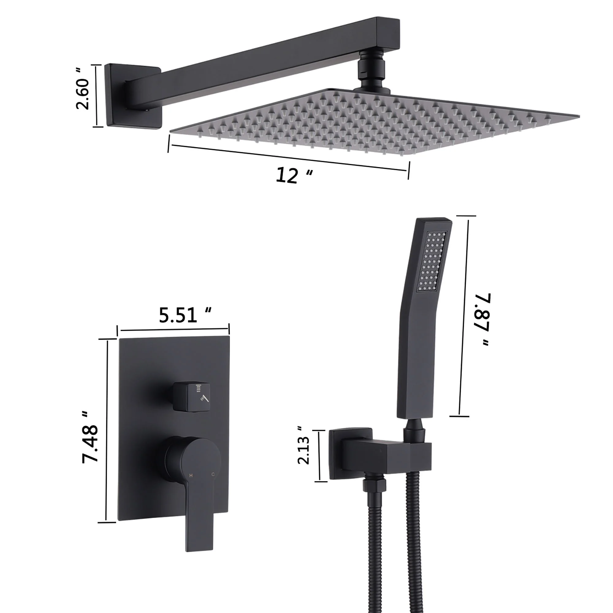 12" Ceiling Mount Shower System With Rain Mixer And Handheld Shower - Image 5