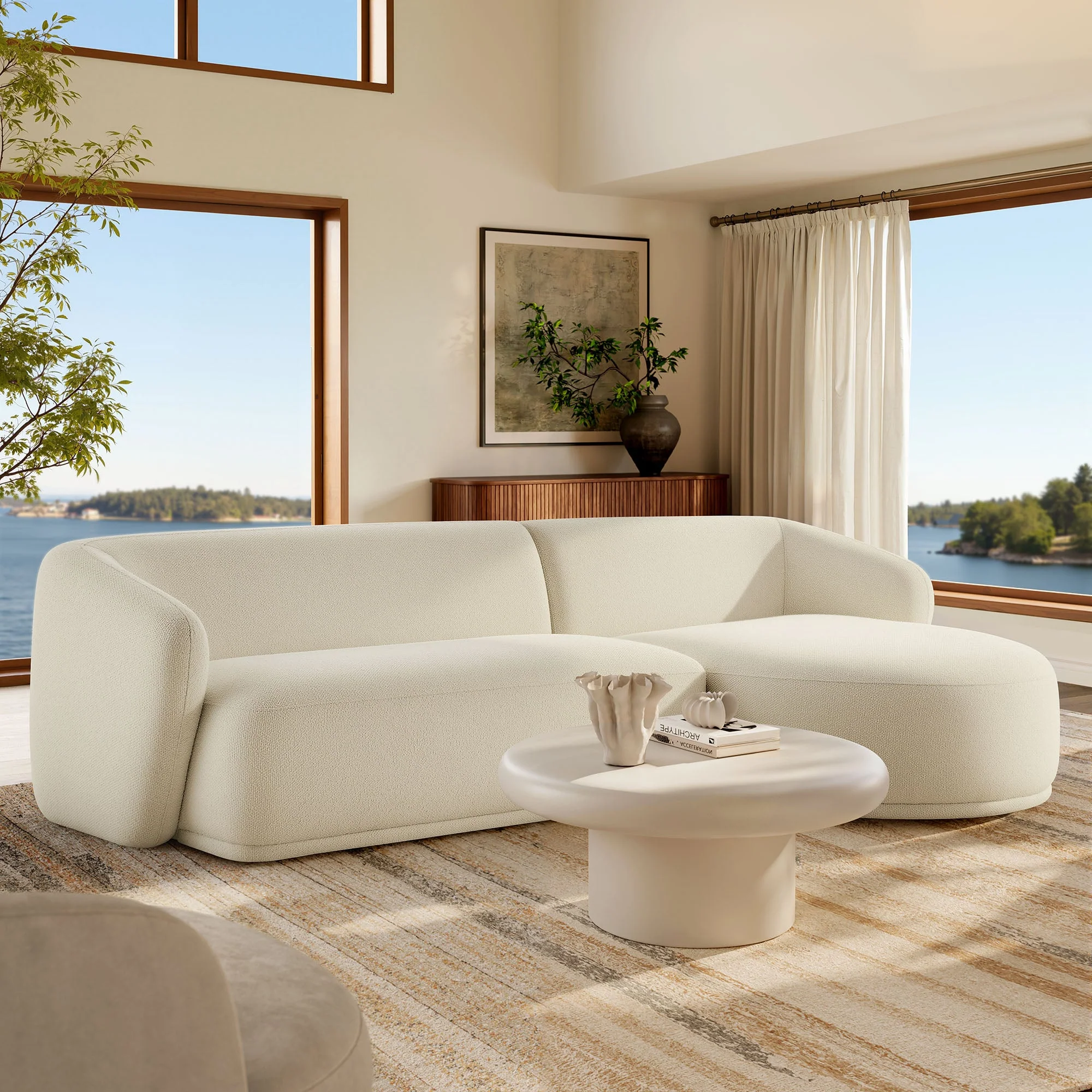 2 Piece 120" Right Facing Boucle Fabric Modular Sofa with Chaise - Image 12