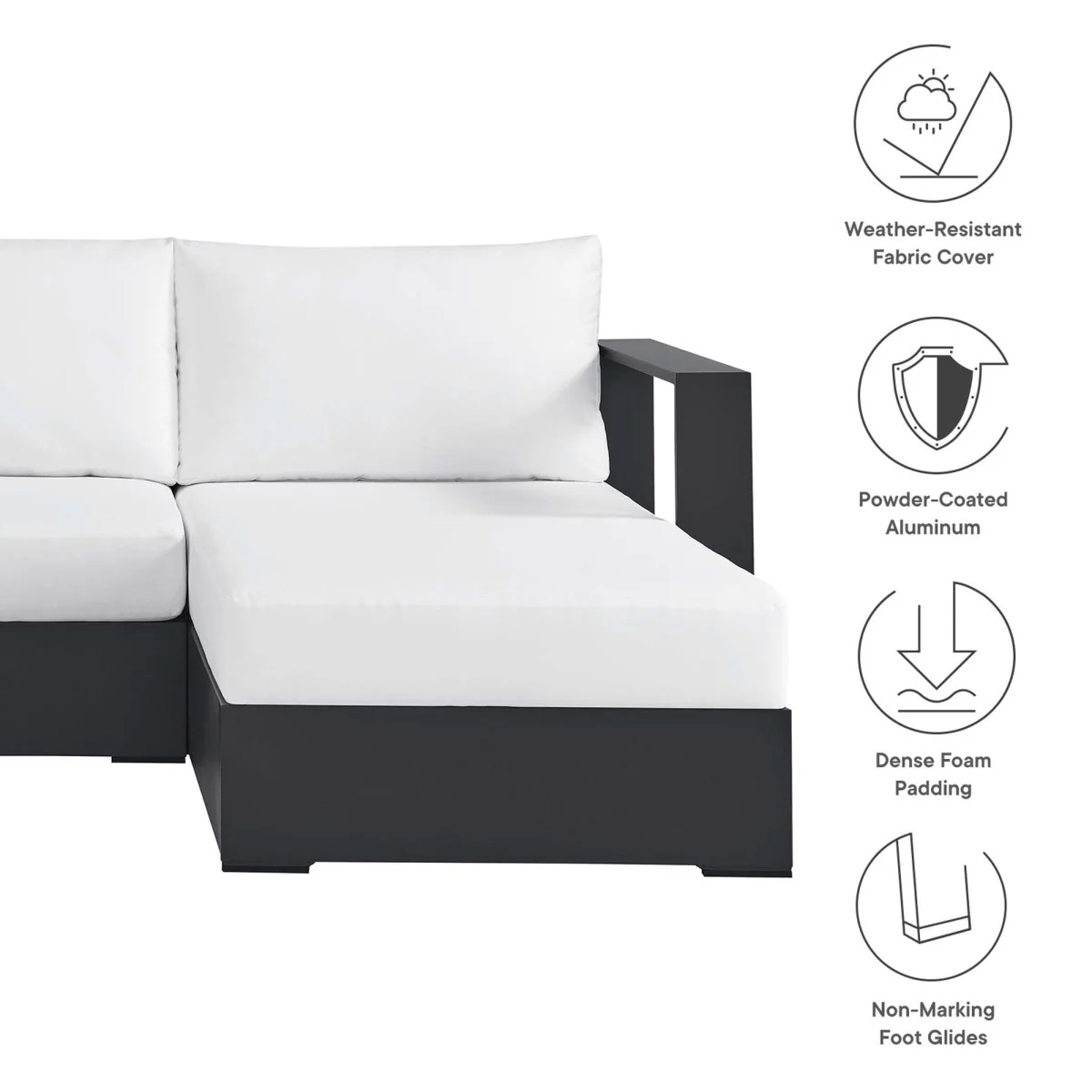 123" 3-Piece Gray Aluminum Outdoor Patio Right-Facing Chaise Sectional with Cushions - Image 18