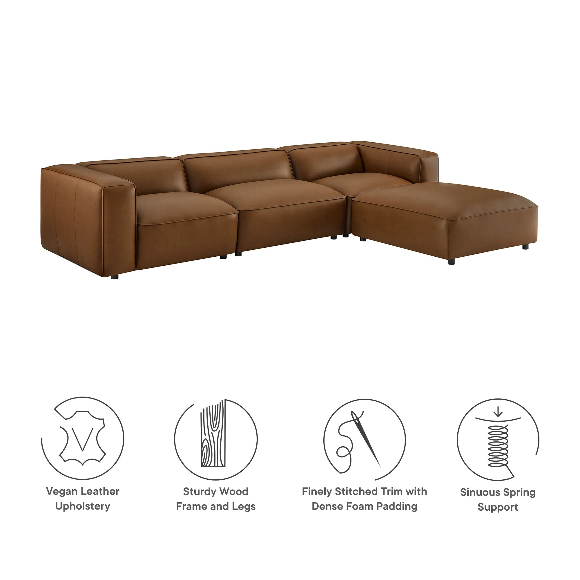 129 Inch Vegan Leather 4-Piece Modular Sectional Sofa with Ottoman - Image 11