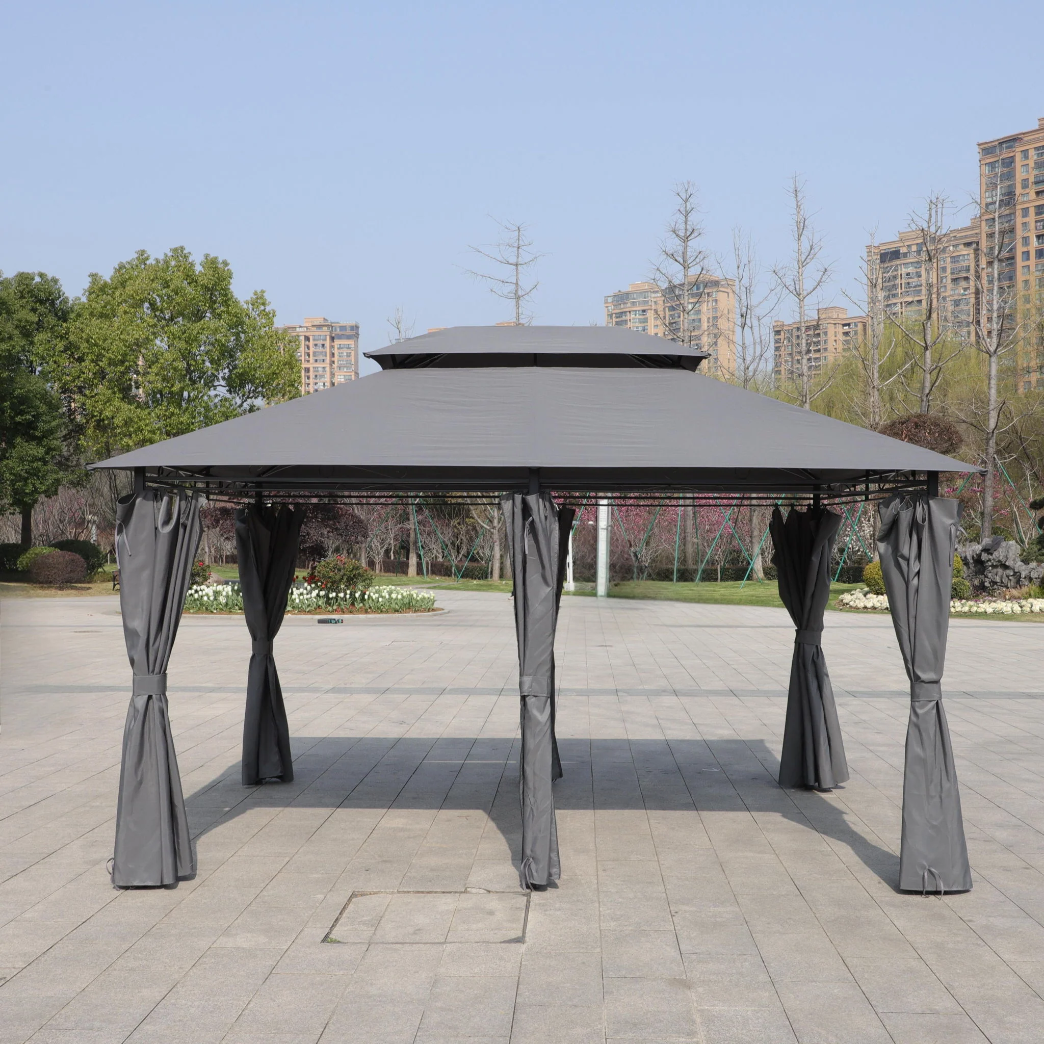 13 0 Ft Outdoor Patio Gazebo Canopy Tent With Ventilated Double Roof And Side Wall (Detachable Curtain Included On All Sides) Suitable For Lawn Garden Backyard And Deck - Gray - Image 2