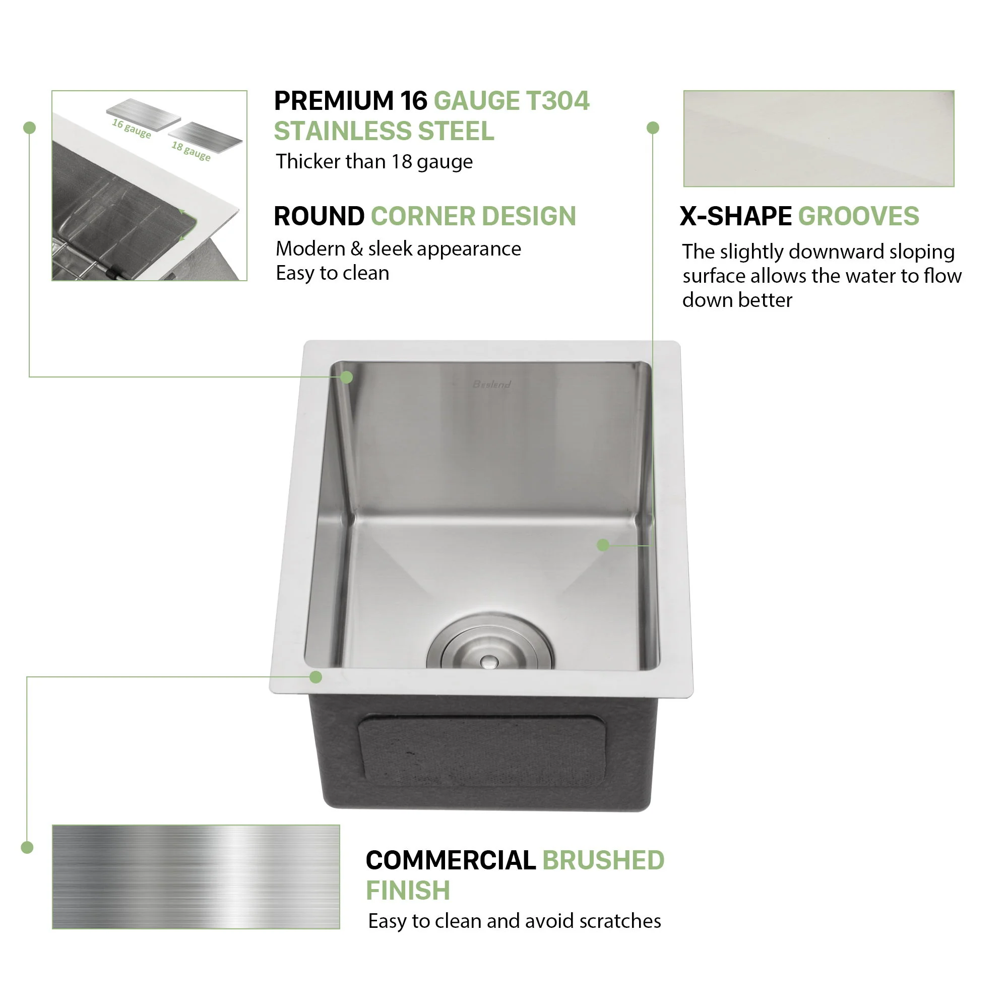 13" Undermount Kitchen Sink 16 Gauge Single Bowl - Brushed Nickel - Image 7