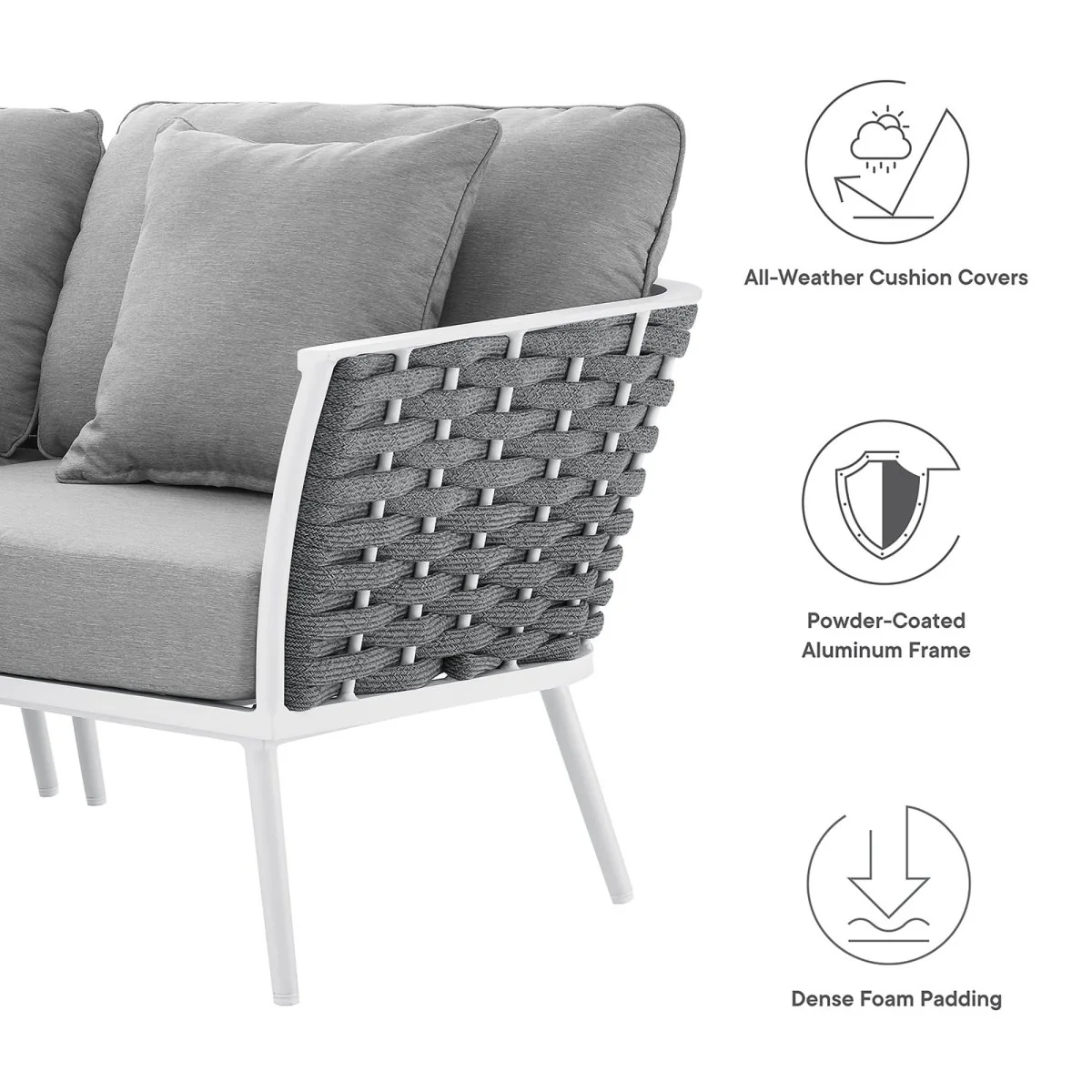 130" 4-Piece Modern Rope and Aluminum Outdoor Sectional Sofa - Weather-Resistant - Image 14