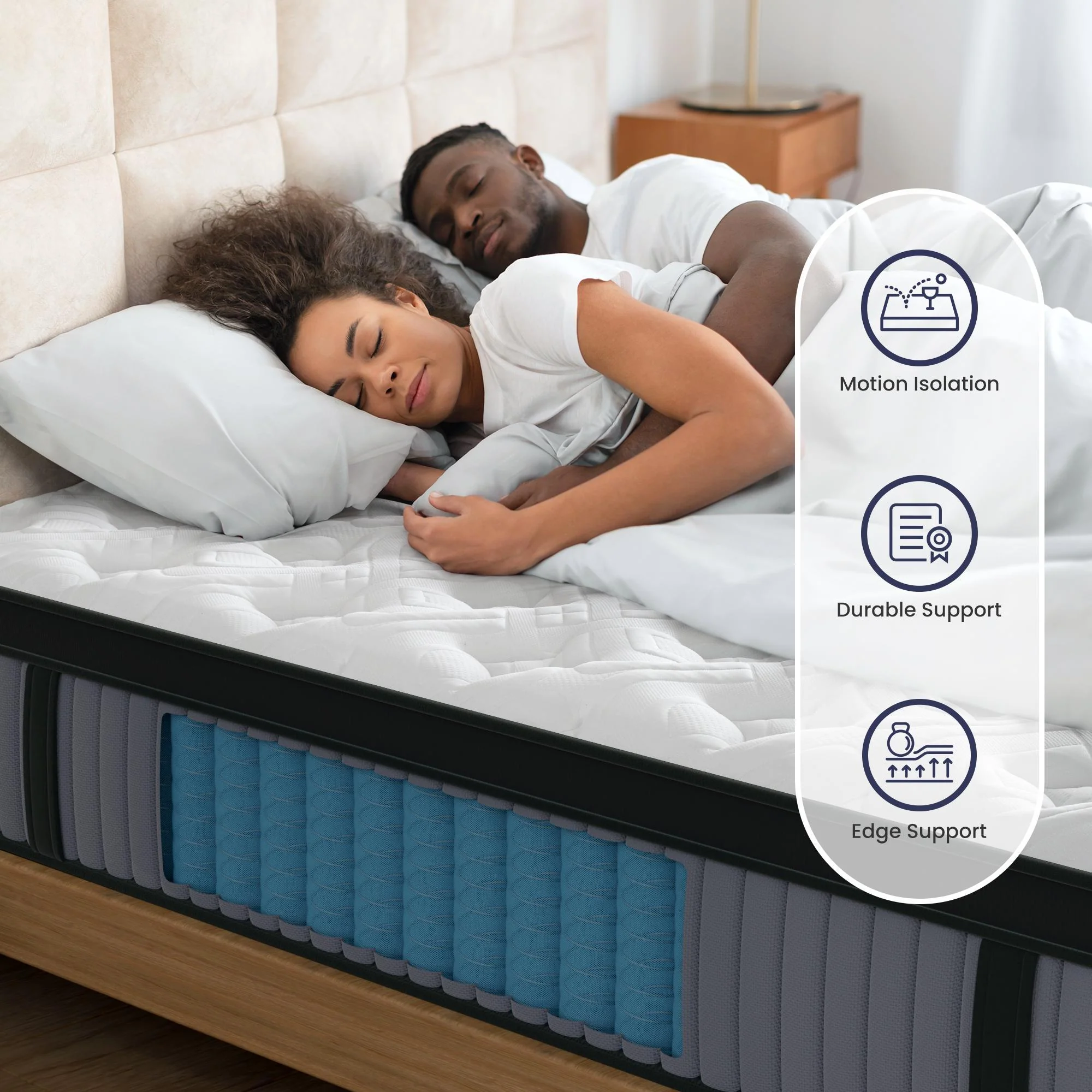 14" Hybrid Mattress, Memory Foam & Pocket Spring Bed, Cooling, Pressure Relief, Back & Hip Support - Gray / White - King - Image 6
