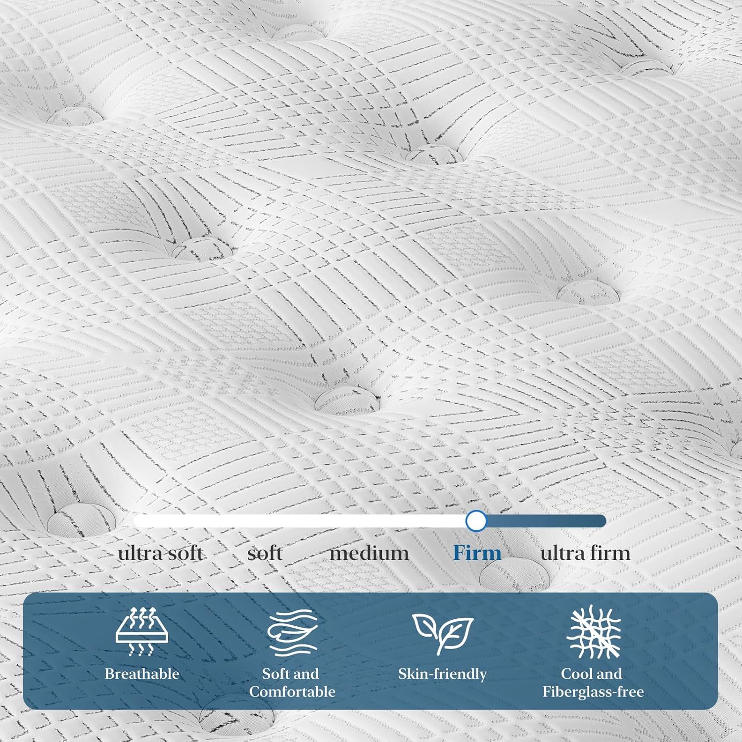 14" Hybrid Mattress, Memory Foam & Pocket Spring Bed, Medium Firm Comfort, Spine Support, Quiet & Breathable - White - King - Image 3