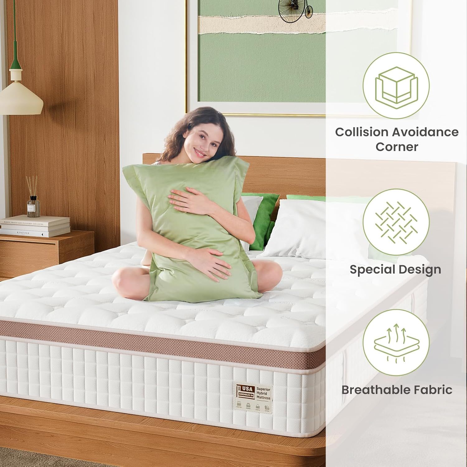 14" , Firm Hybrid Mattress, Gel Memory Foam & Pocket Springs, Pressure Relief, Motion Isolation, Ergonomic Bed - White - King - Image 7