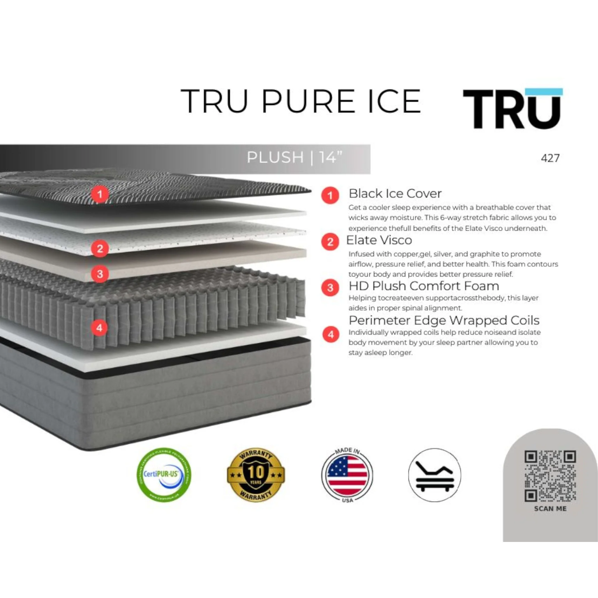14” Plush Hybrid Mattress with Cooling Ice Cover – Twin XL - Image 3