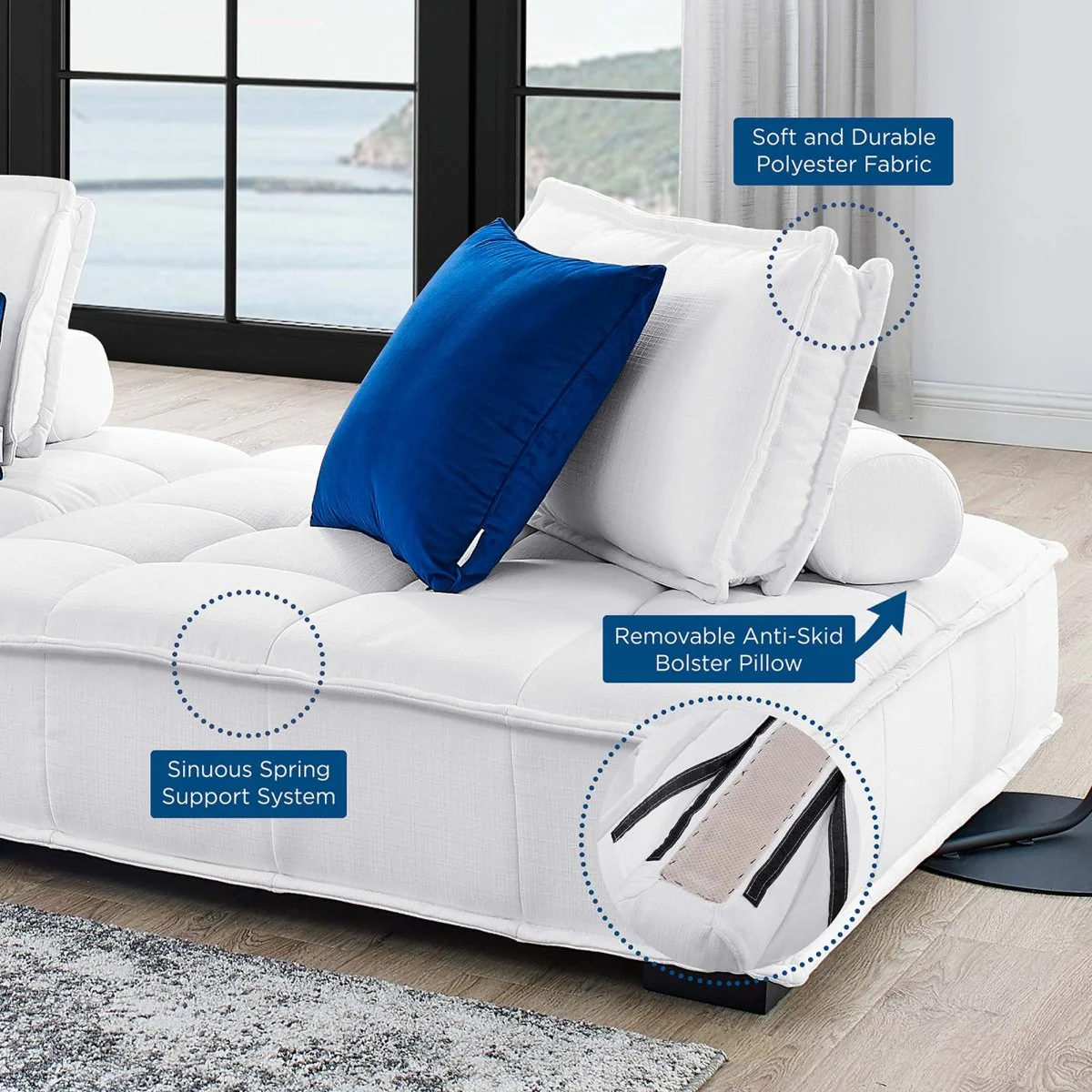 141 Inch Tufted Fabric 3-Piece Modular Sofa - Image 21