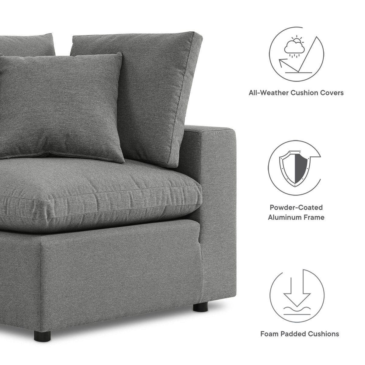 144" 5-Piece Modern Aluminum Outdoor Sectional Sofa – Charcoal - Image 2