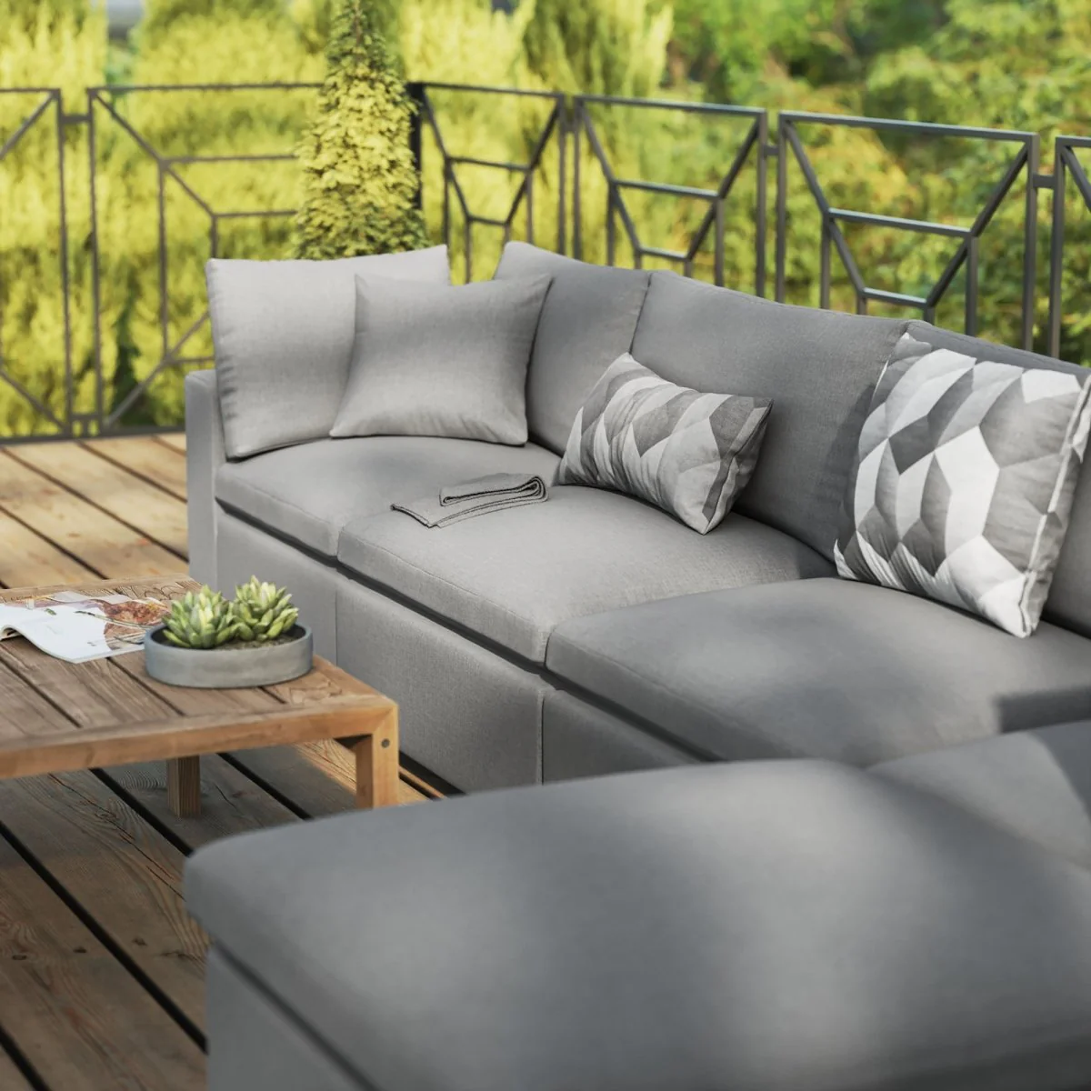 144" 5-Piece Modern Aluminum Outdoor Sectional Sofa – Charcoal - Image 3