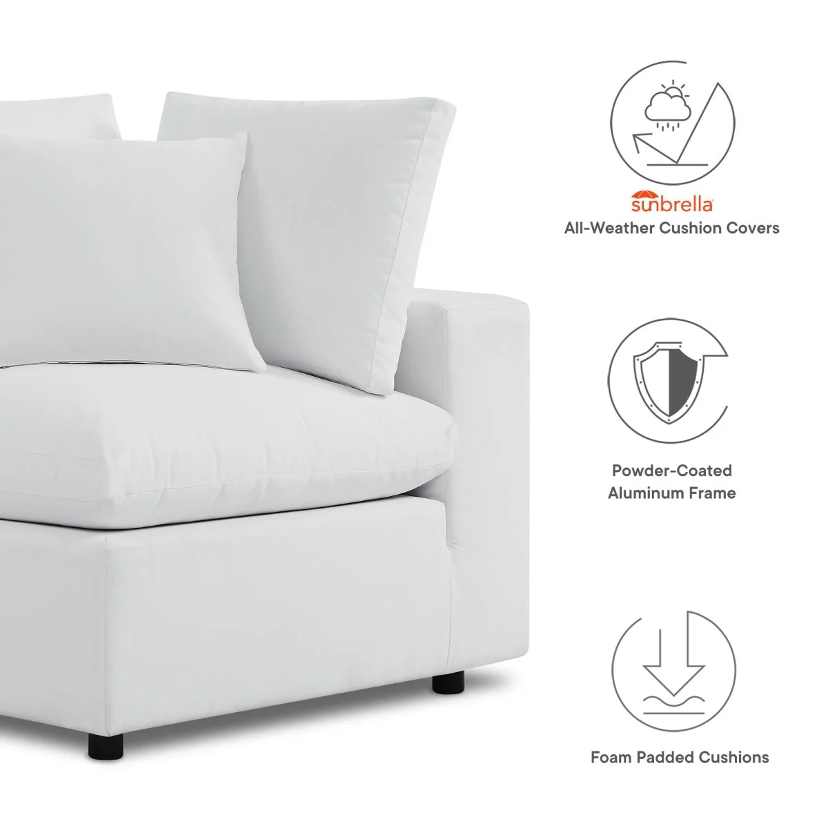 144" 5-Piece Sunbrella® Outdoor Patio Sectional Sofa – White - Image 2