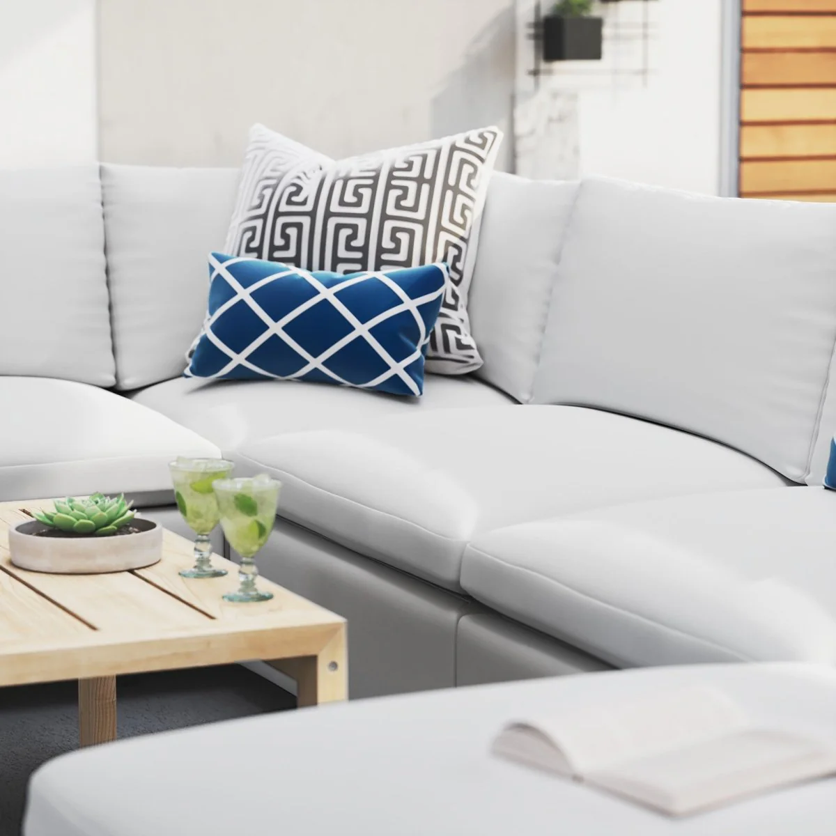 144" 7-Piece White Outdoor Patio Sectional Sofa – Aluminum Frame with Sunbrella Fabric - Image 3
